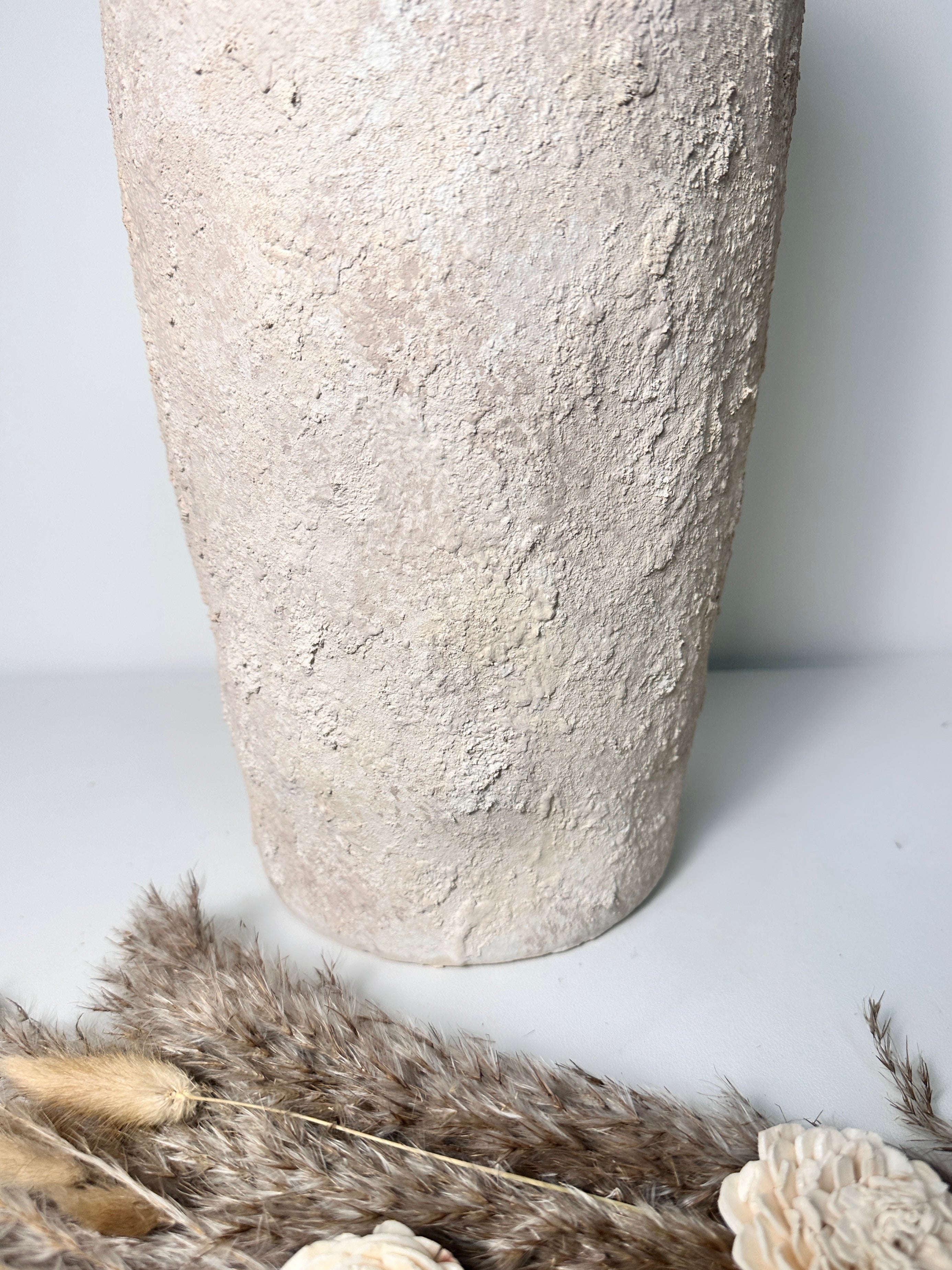 Minimalist Textured Hand-painted Ceramic Vase 18" tall - Cream Sand wash