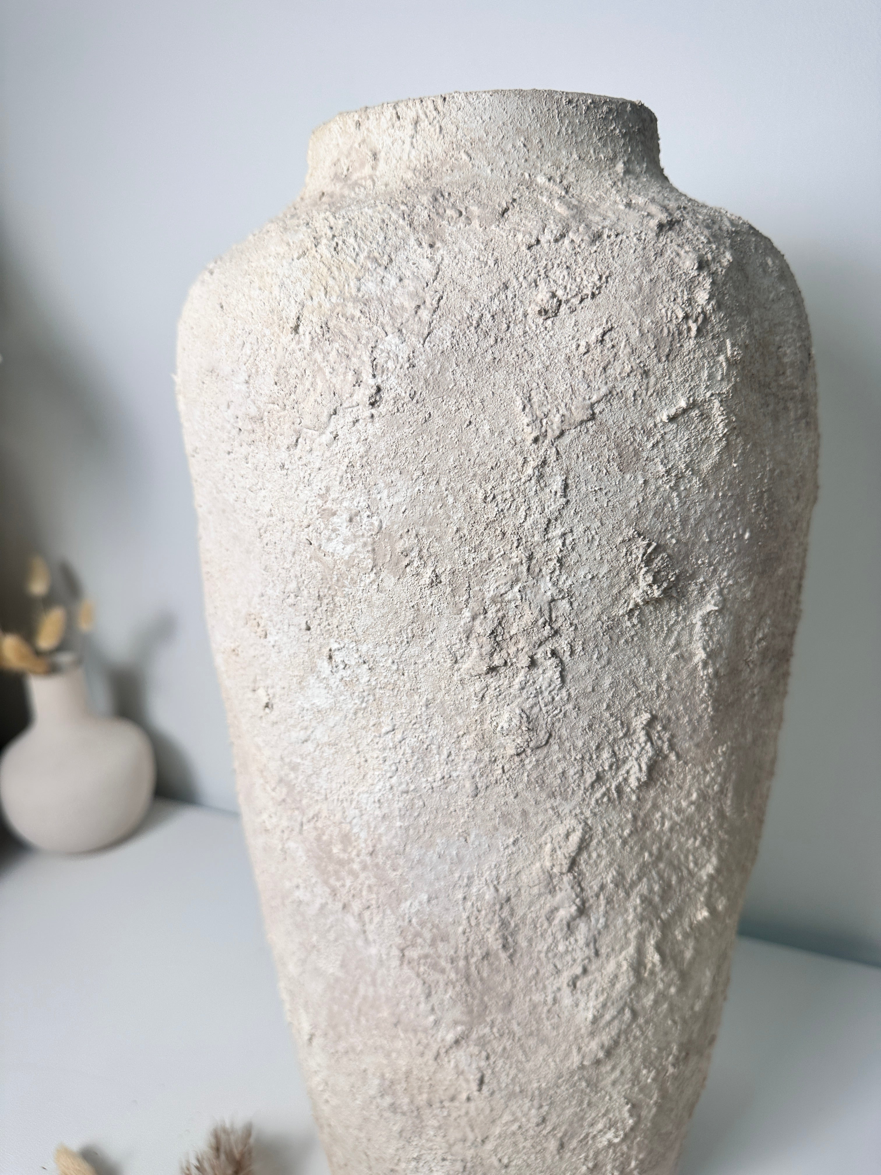 Minimalist Textured Hand-painted Ceramic Vase 18" tall - Cream Sand wash