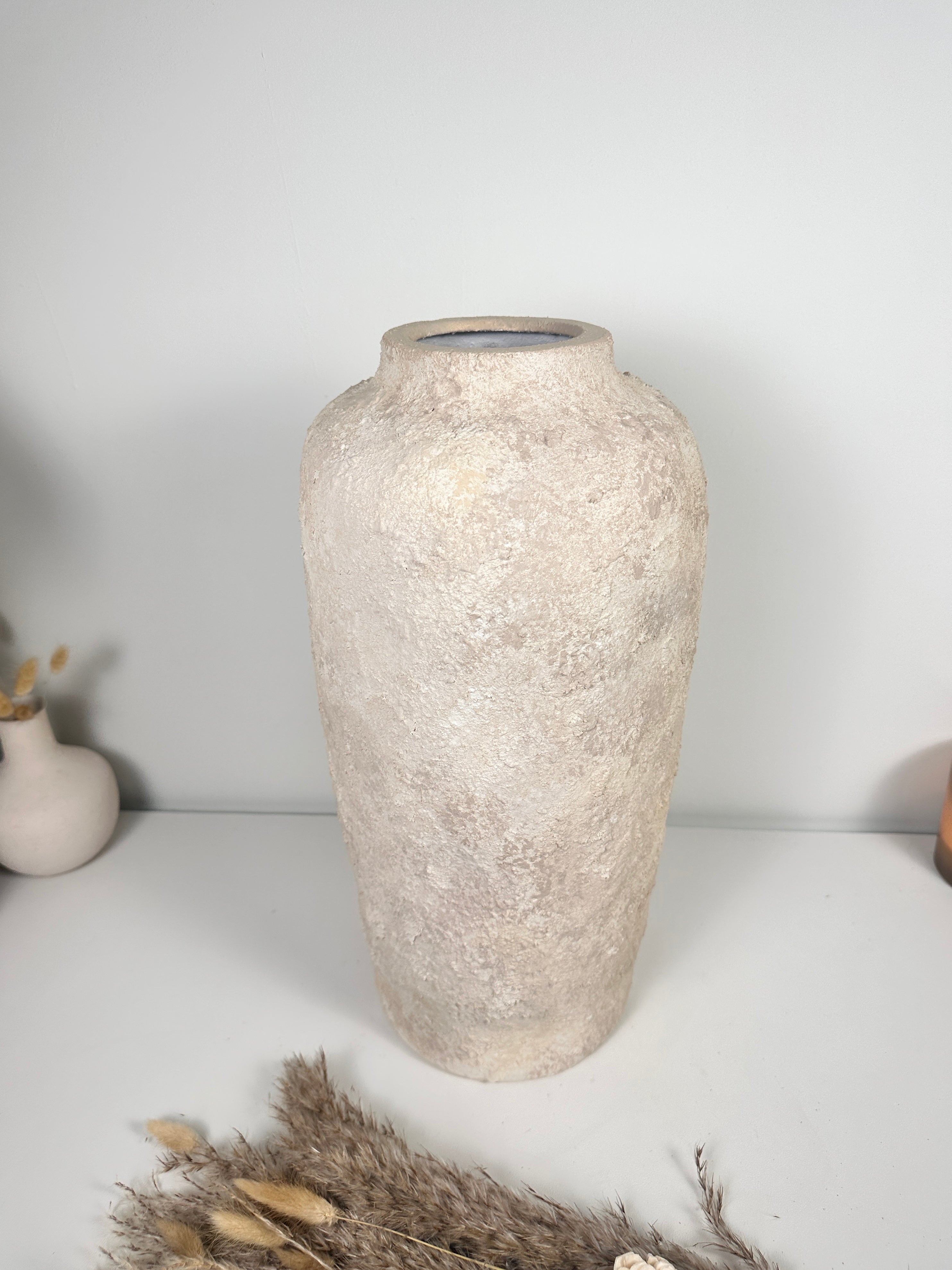 Minimalist Textured Hand-painted Ceramic Vase 18" tall - Cream Sand wash