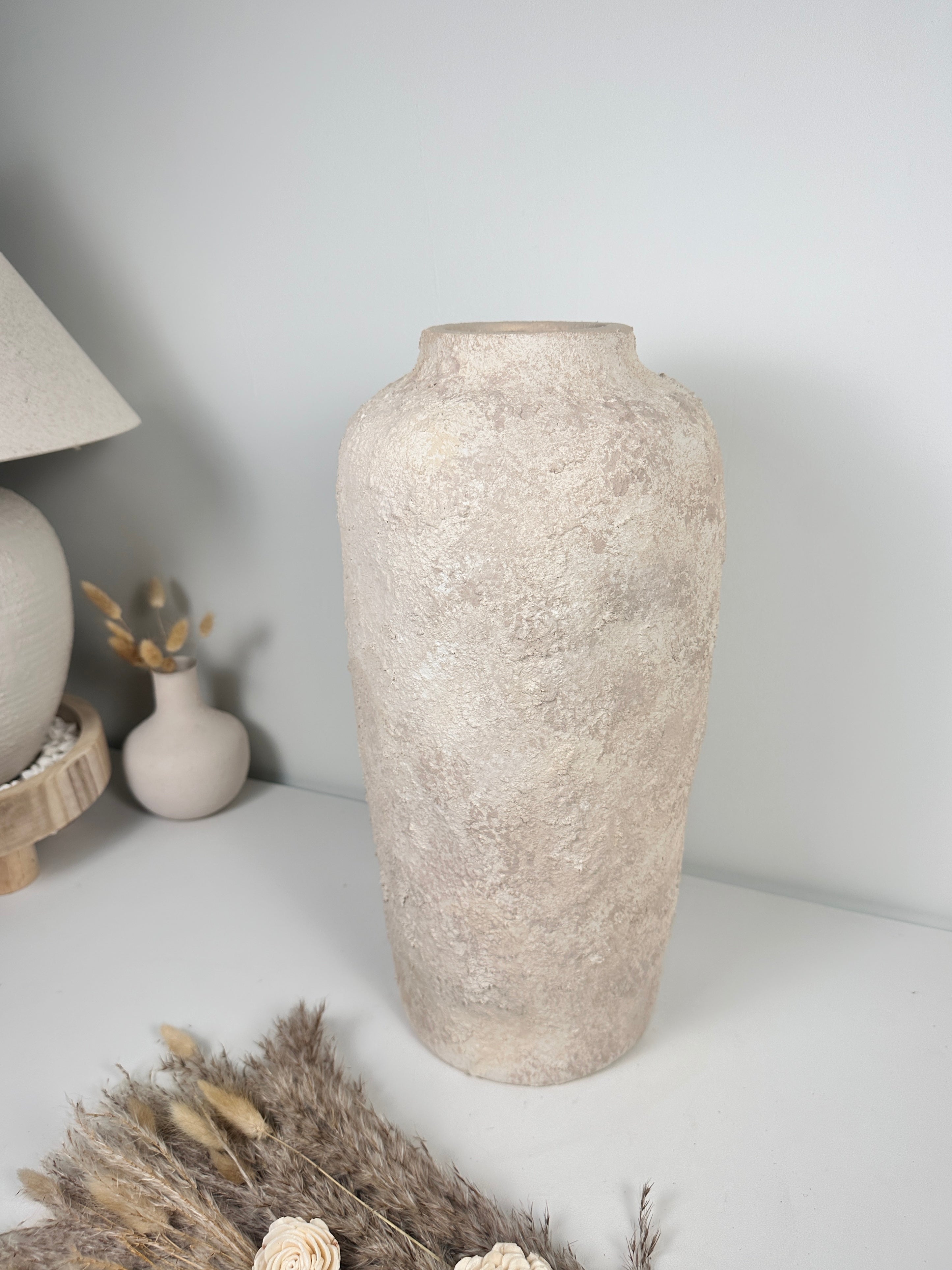 Minimalist Textured Hand-painted Ceramic Vase 18" tall - Cream Sand wash