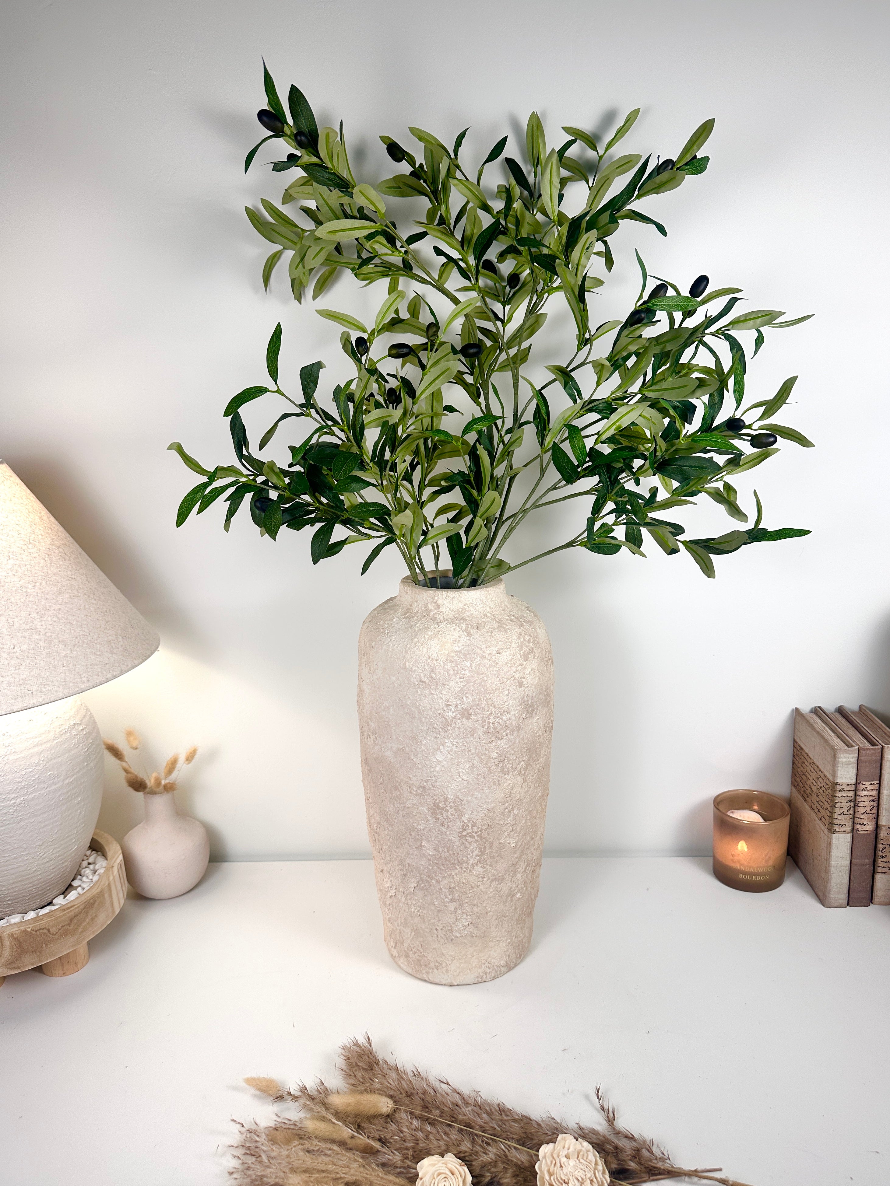 Minimalist Textured Hand-painted Ceramic Vase 18" tall - Cream Sand wash