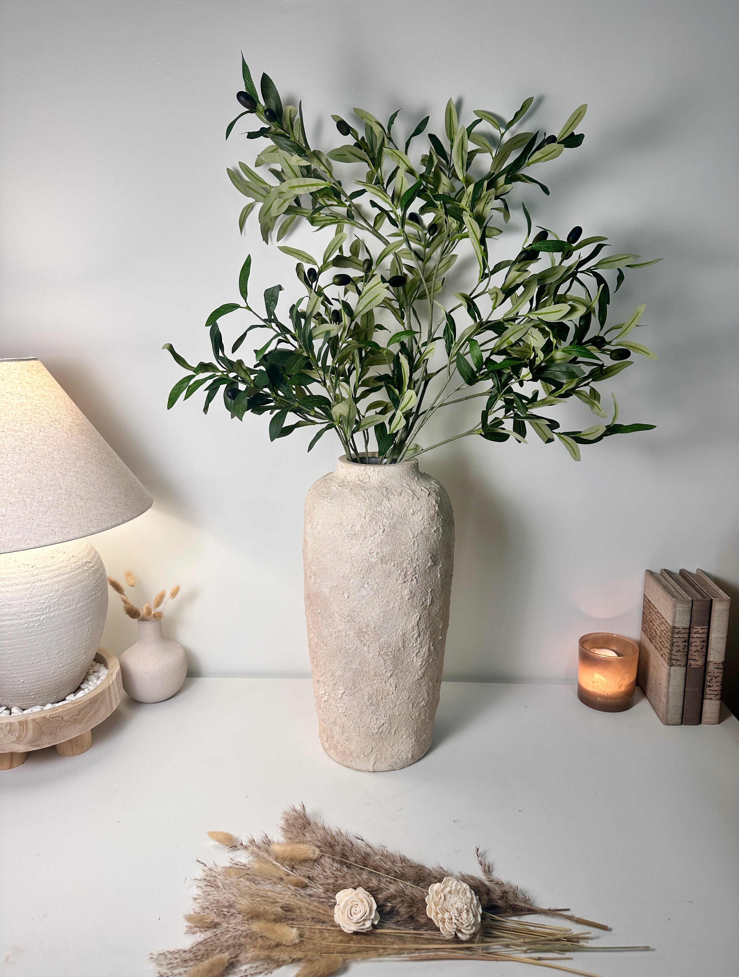 Minimalist Textured Hand-painted Ceramic Vase 18" tall - Cream Sand wash