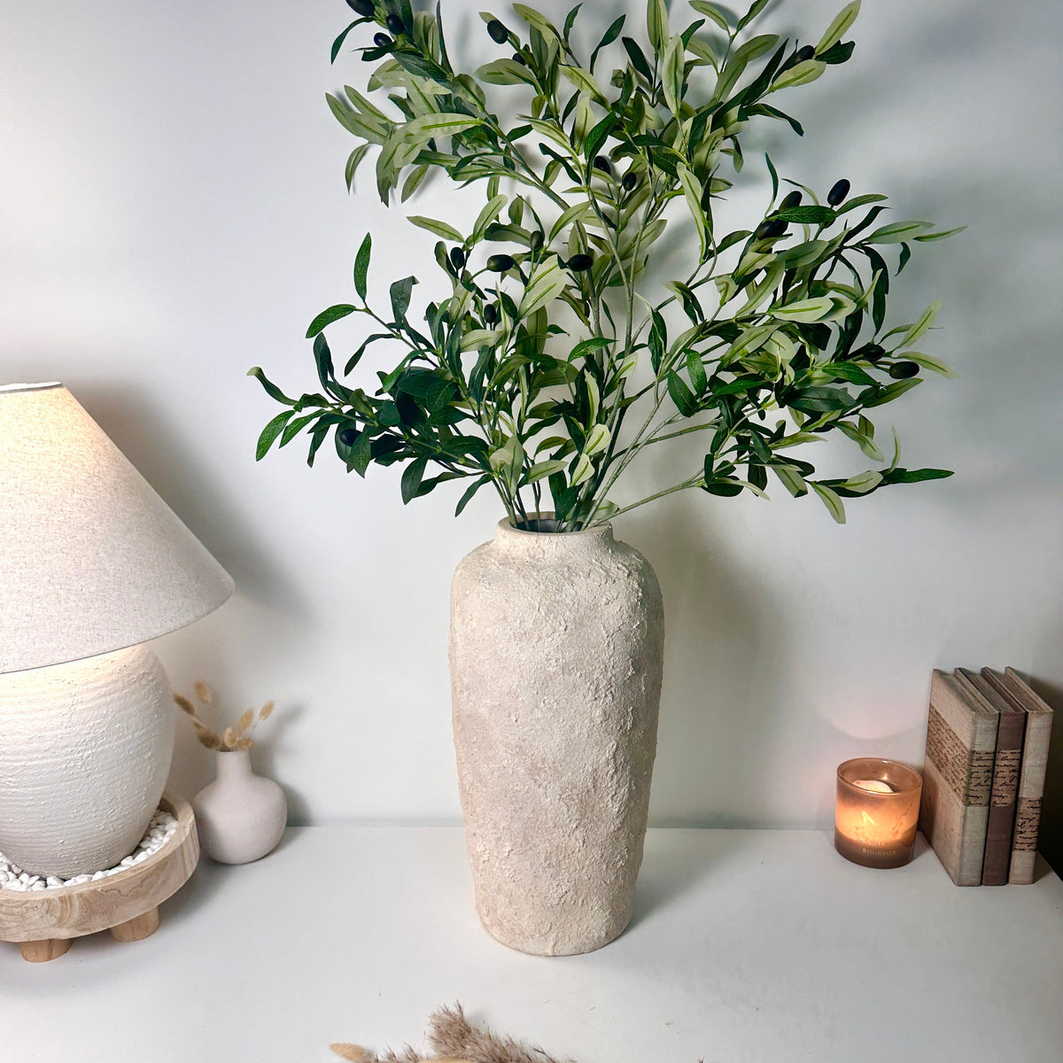Minimalist Textured Hand-painted Ceramic Vase 18" tall - Cream Sand wash