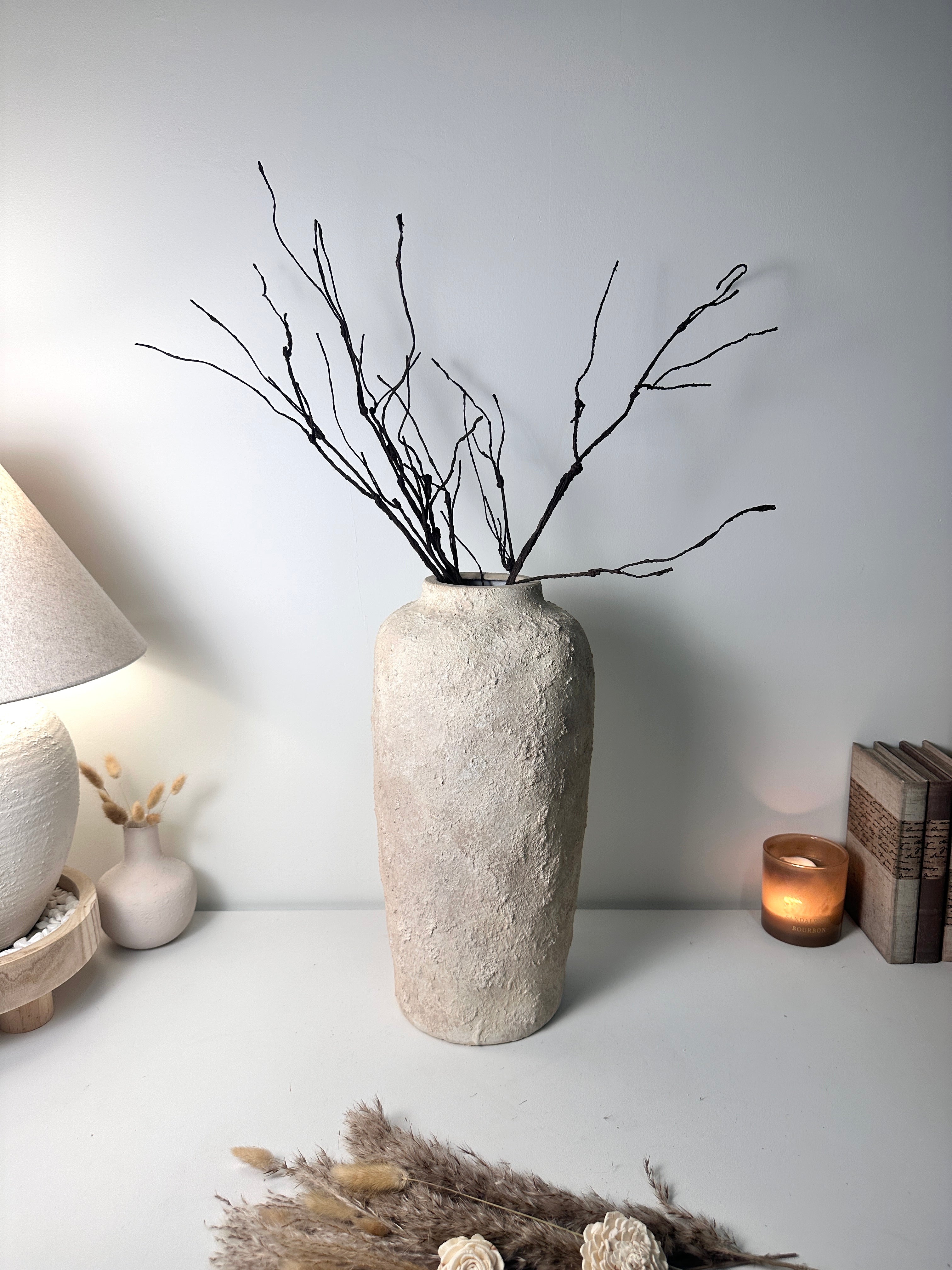 Minimalist Textured Hand-painted Ceramic Vase 18" tall - Cream Sand wash