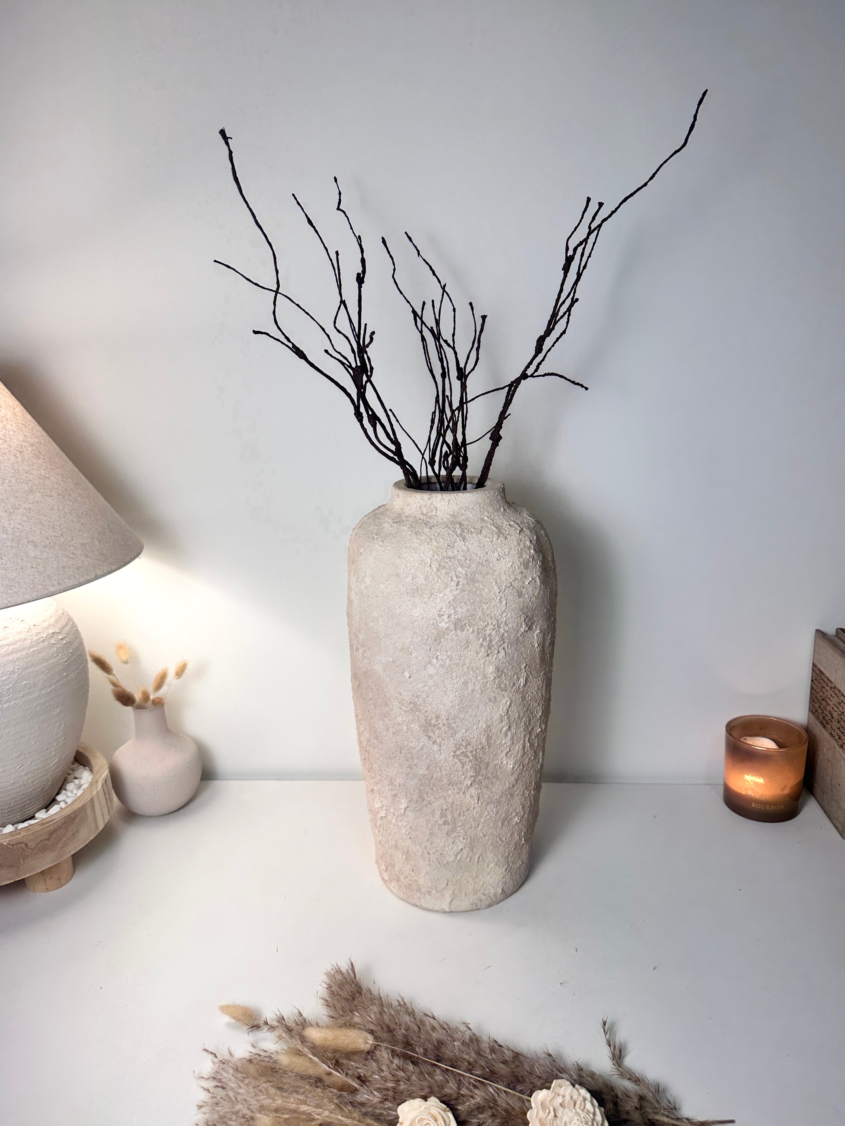 Minimalist Textured Hand-painted Ceramic Vase 18" tall - Cream Sand wash