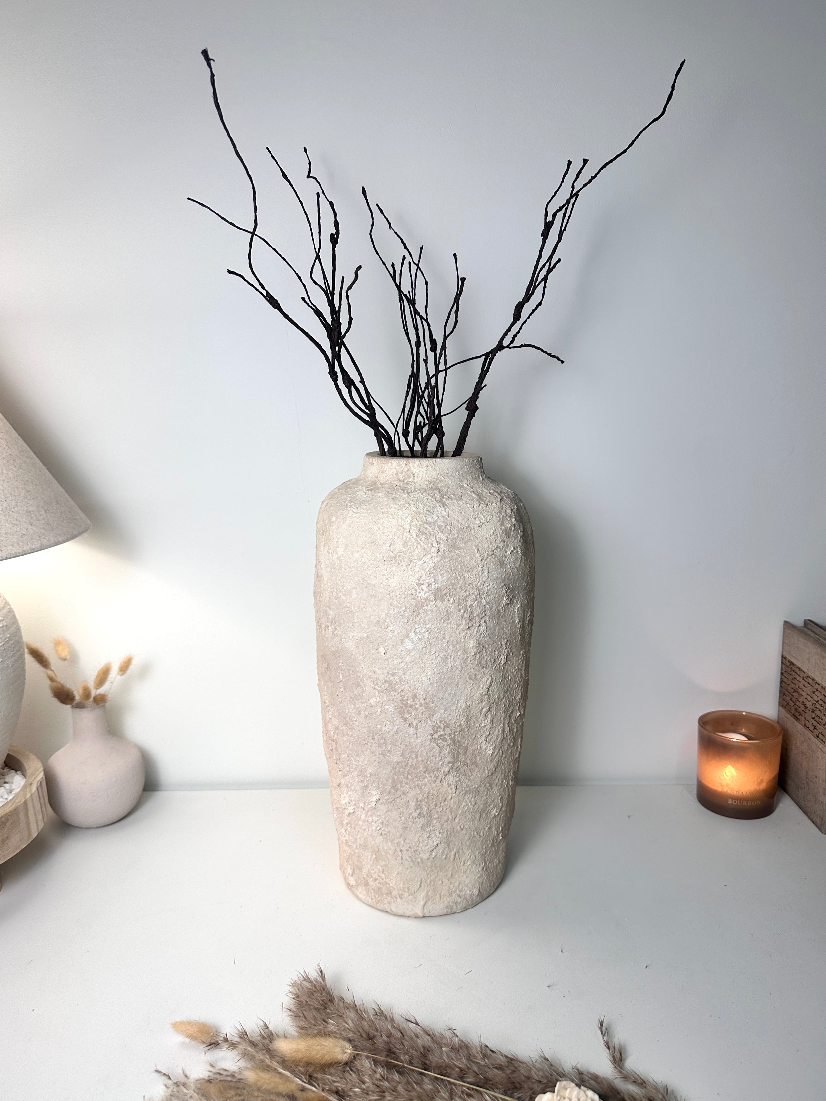 Minimalist Textured Hand-painted Ceramic Vase 18" tall - Cream Sand wash