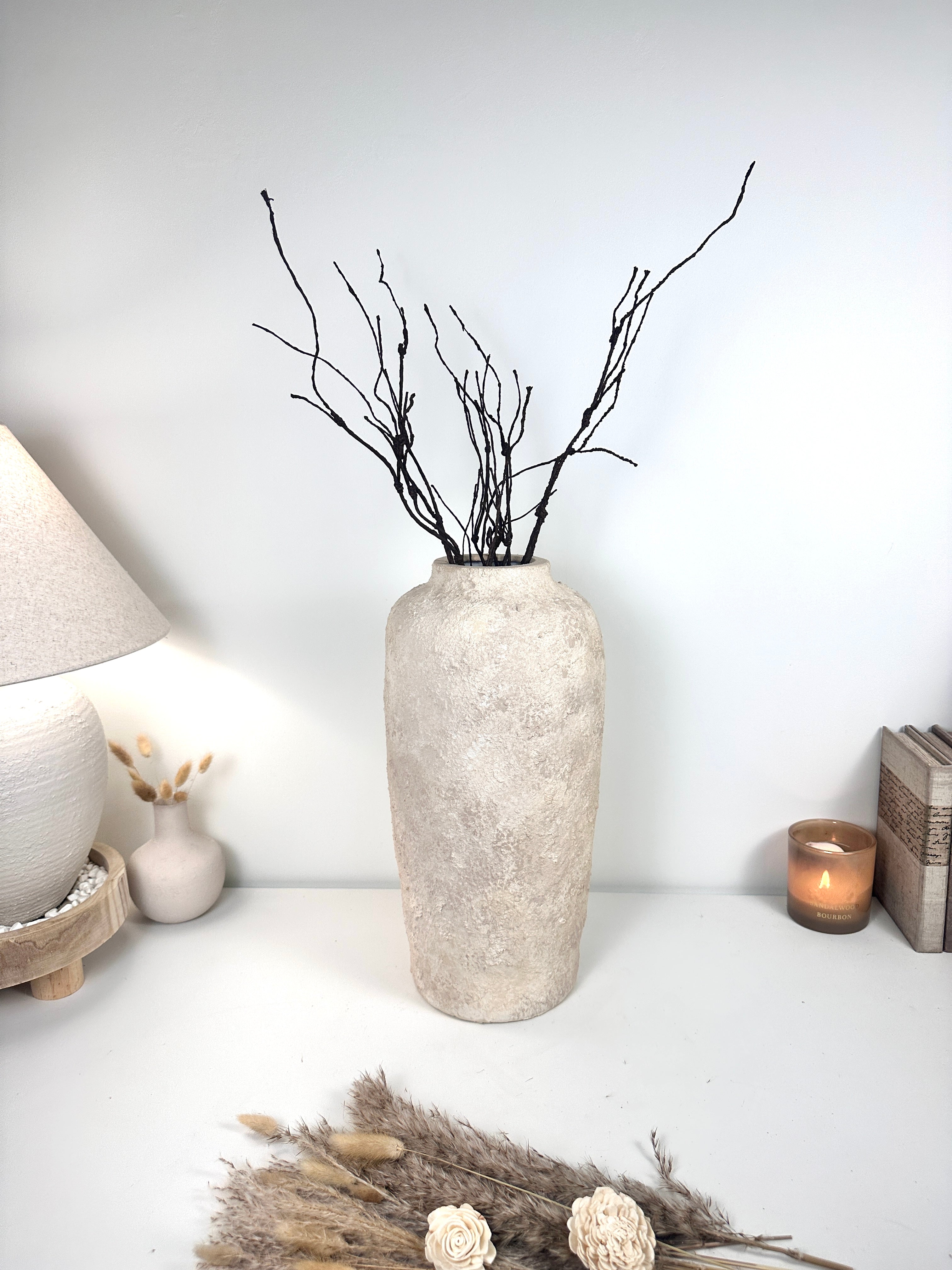 Minimalist Textured Hand-painted Ceramic Vase 18" tall - Cream Sand wash