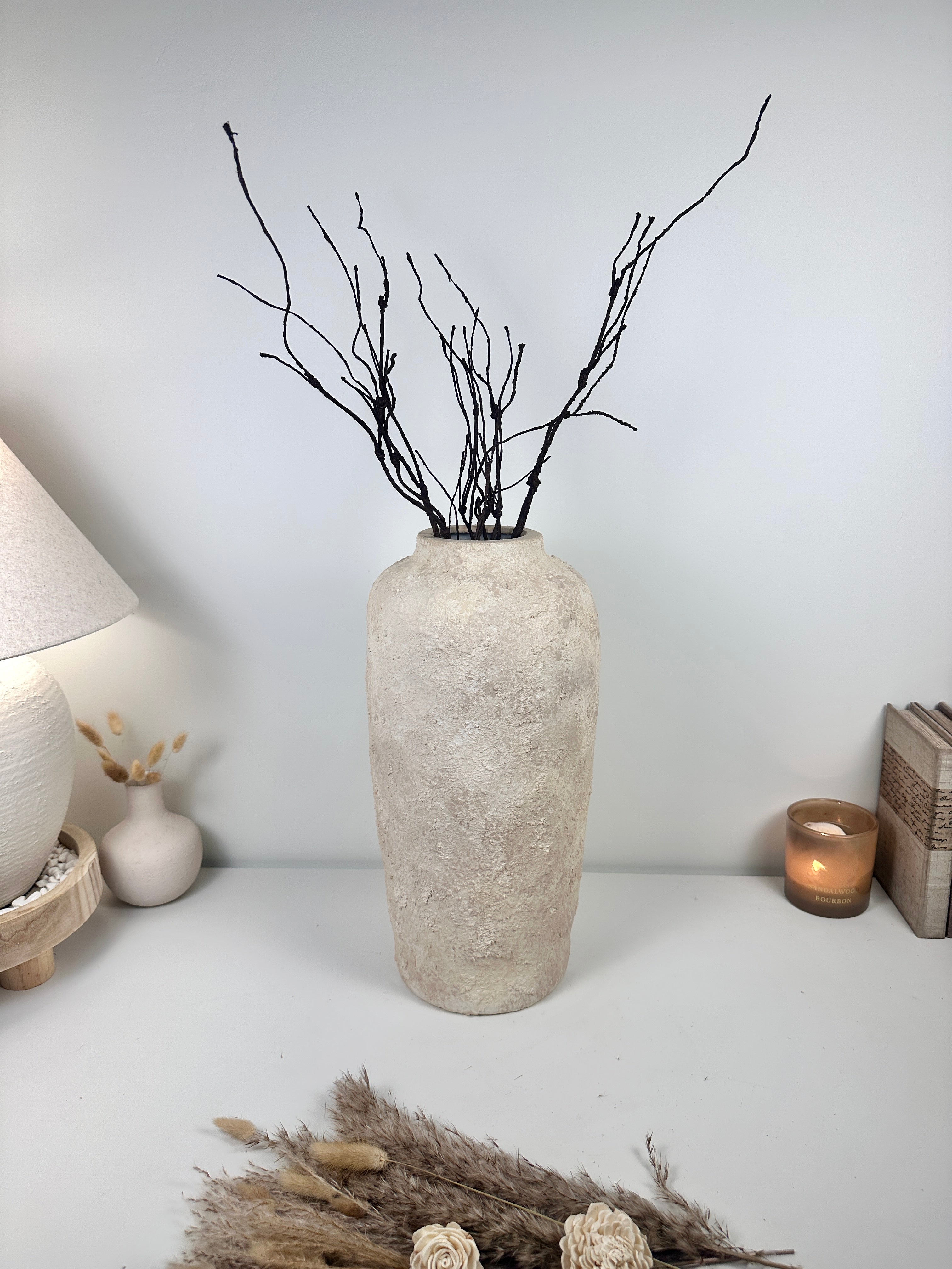 Minimalist Textured Hand-painted Ceramic Vase 18" tall - Cream Sand wash