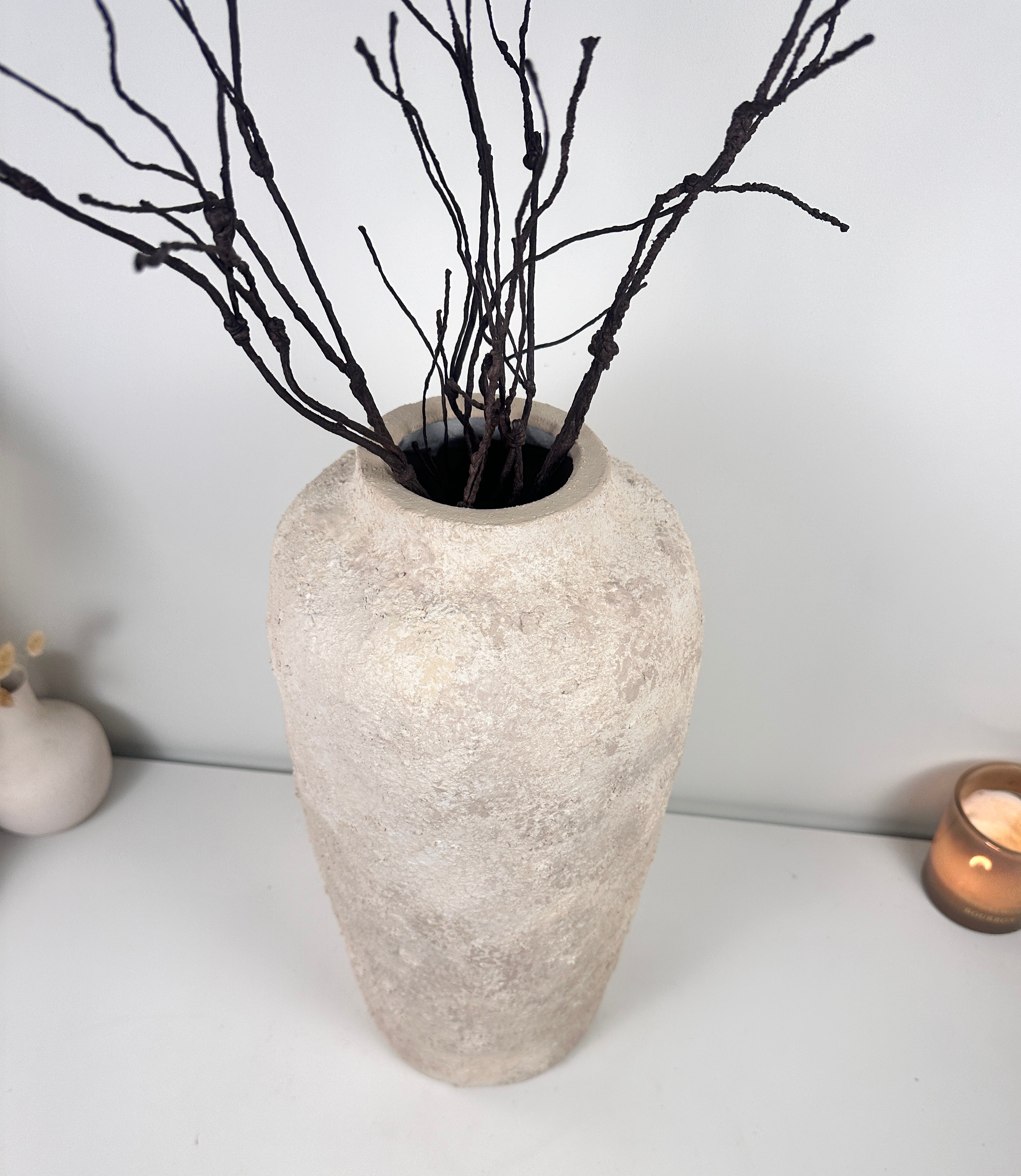 Minimalist Textured Hand-painted Ceramic Vase 18" tall - Cream Sand wash