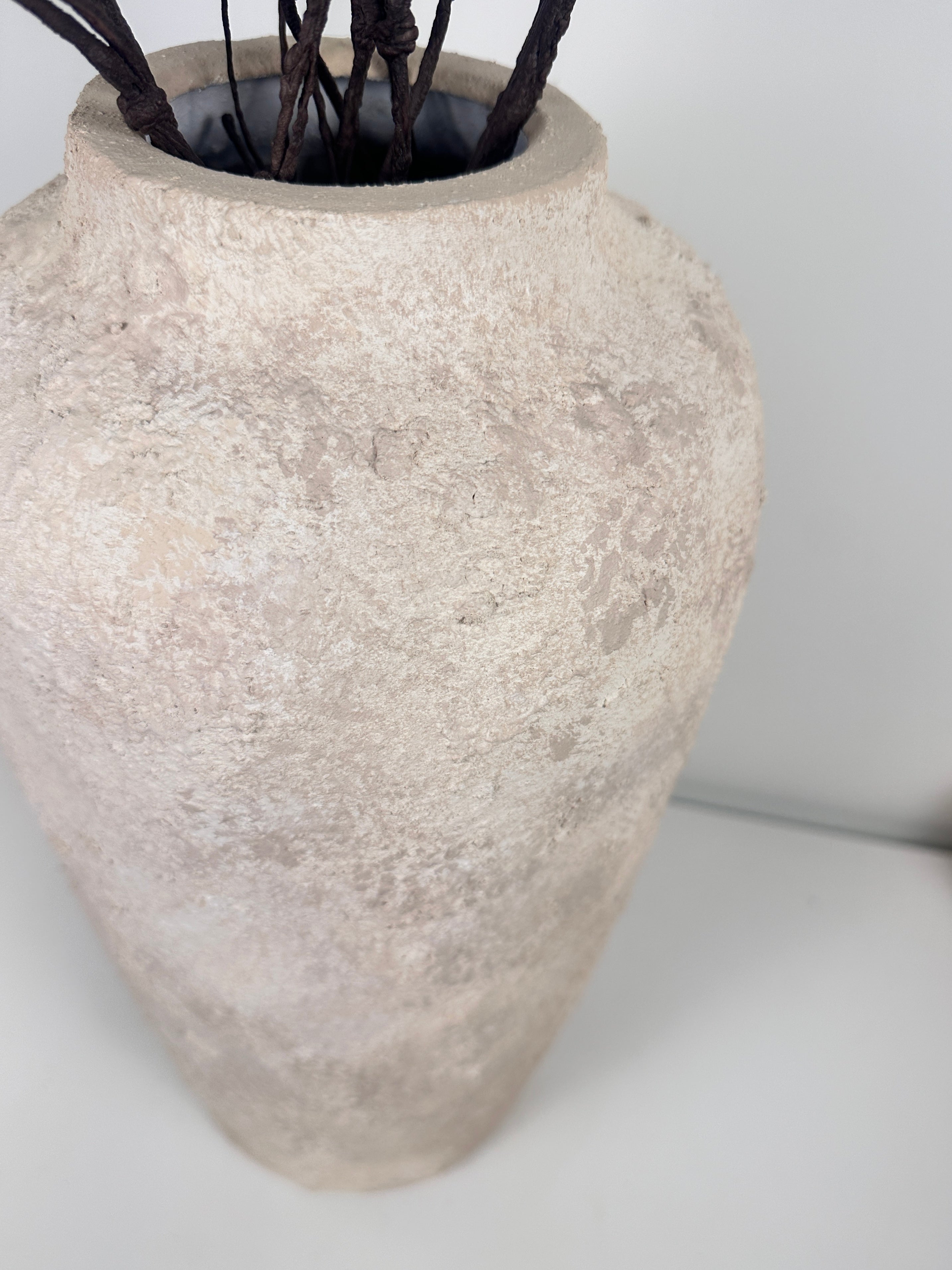 Minimalist Textured Hand-painted Ceramic Vase 18" tall - Cream Sand wash