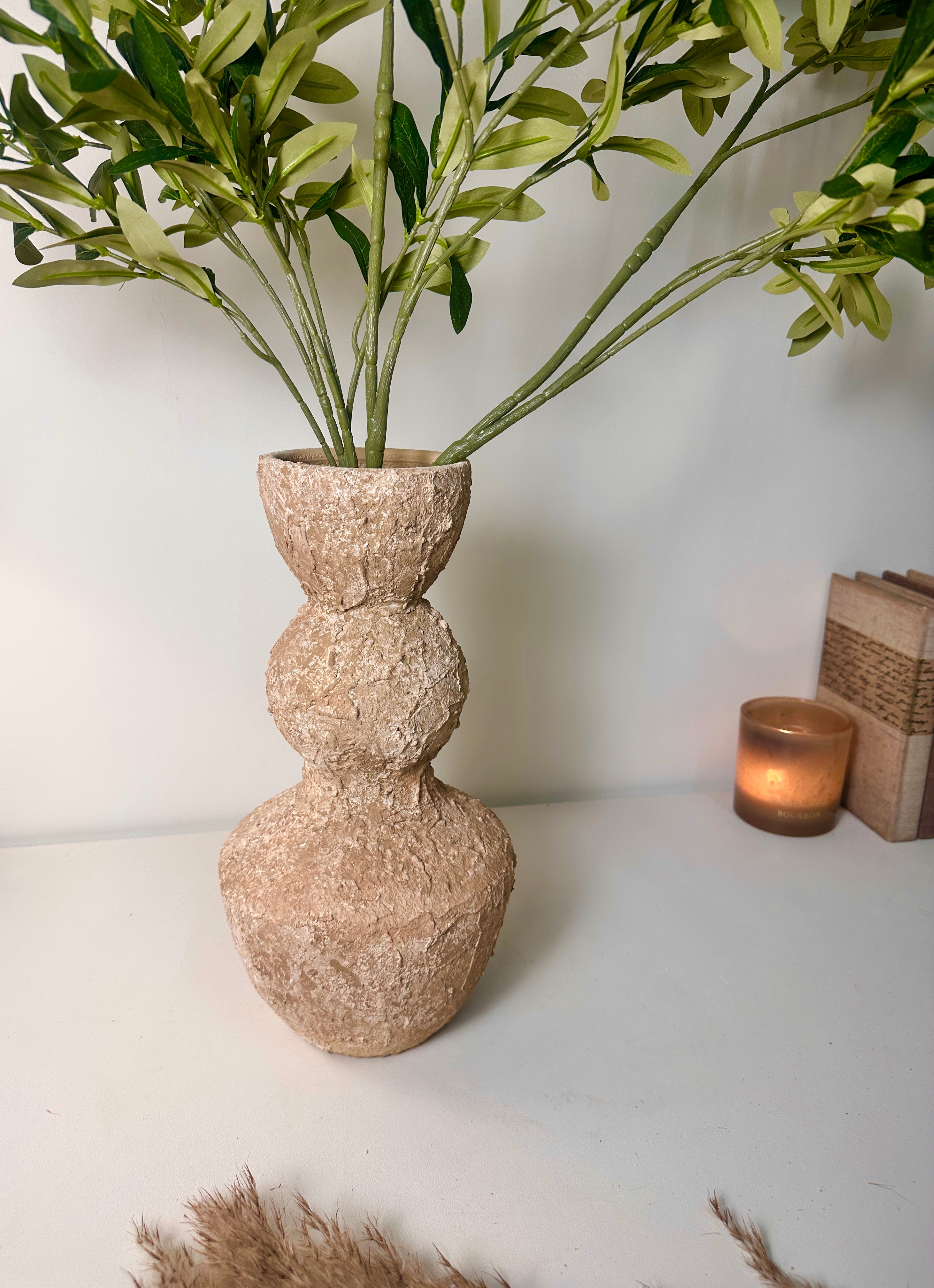 Minimalist Distressed Brown Wash Vase 14"
