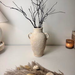 Minimalist Textured Hand-painted Ceramic Vase 12" tall - cream sand/off-white