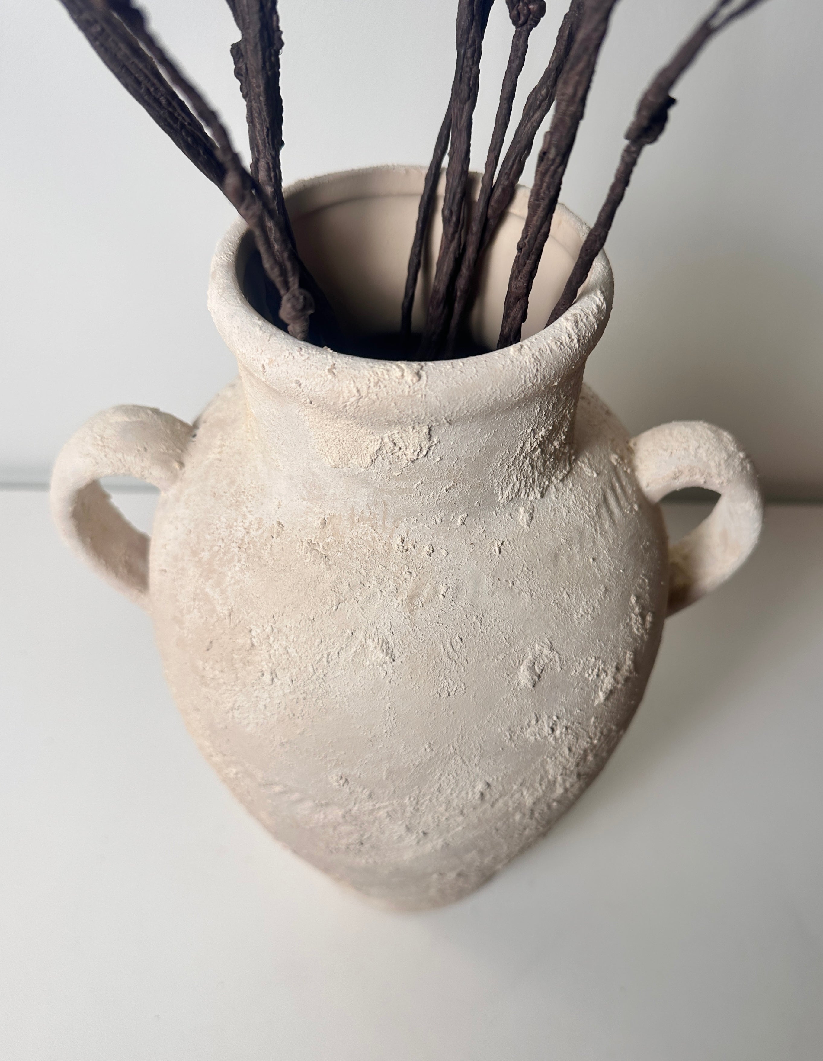 Minimalist Textured Hand-painted Ceramic Vase 12" tall - cream sand/off-white