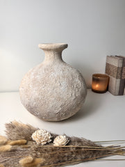 Rustic Hand-Painted Ceramic Round Bottle Vase 12" tall - Cream Sand Wash
