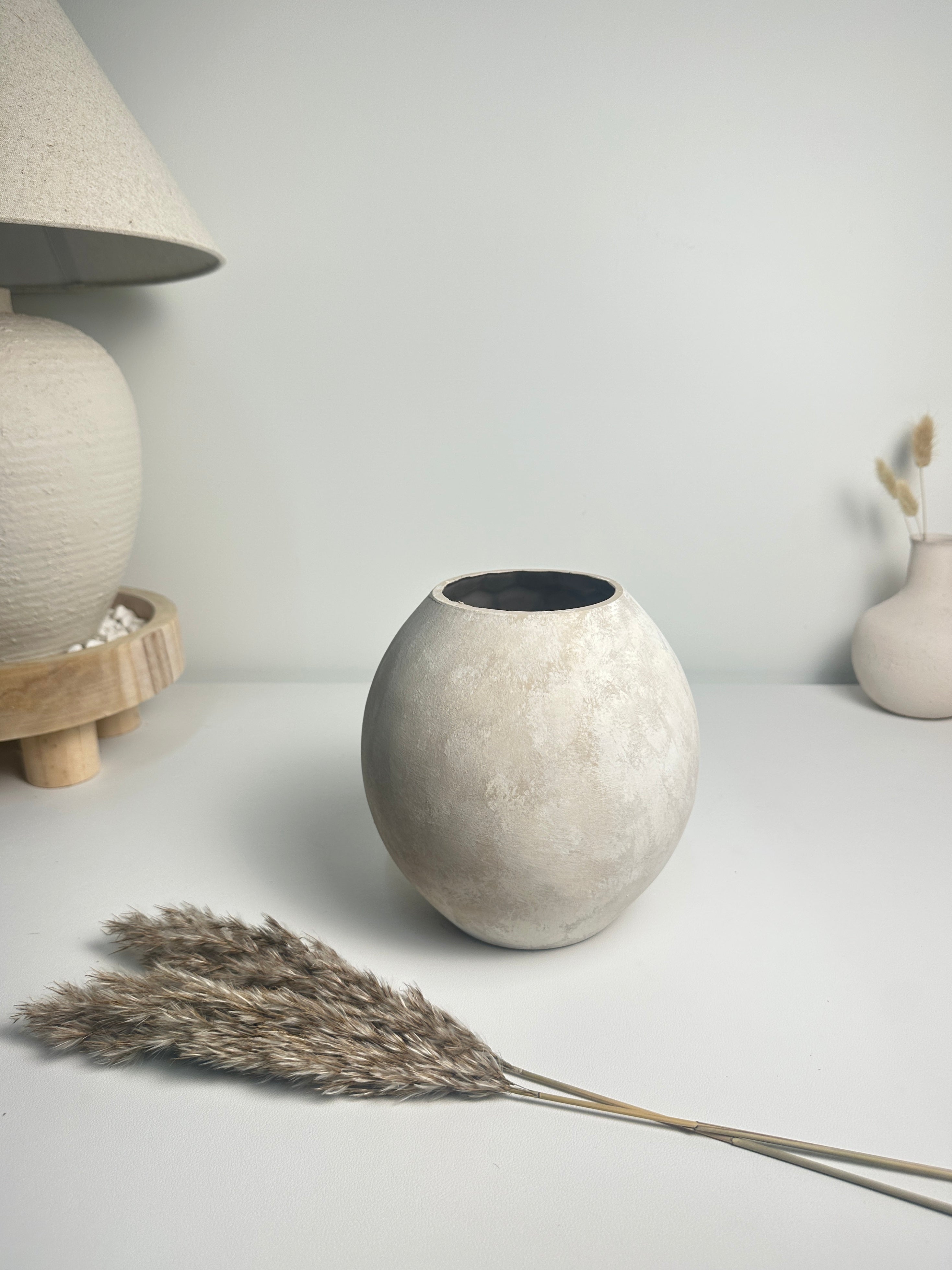 Minimalist Crater Style Glass Vase Beige 7.5"