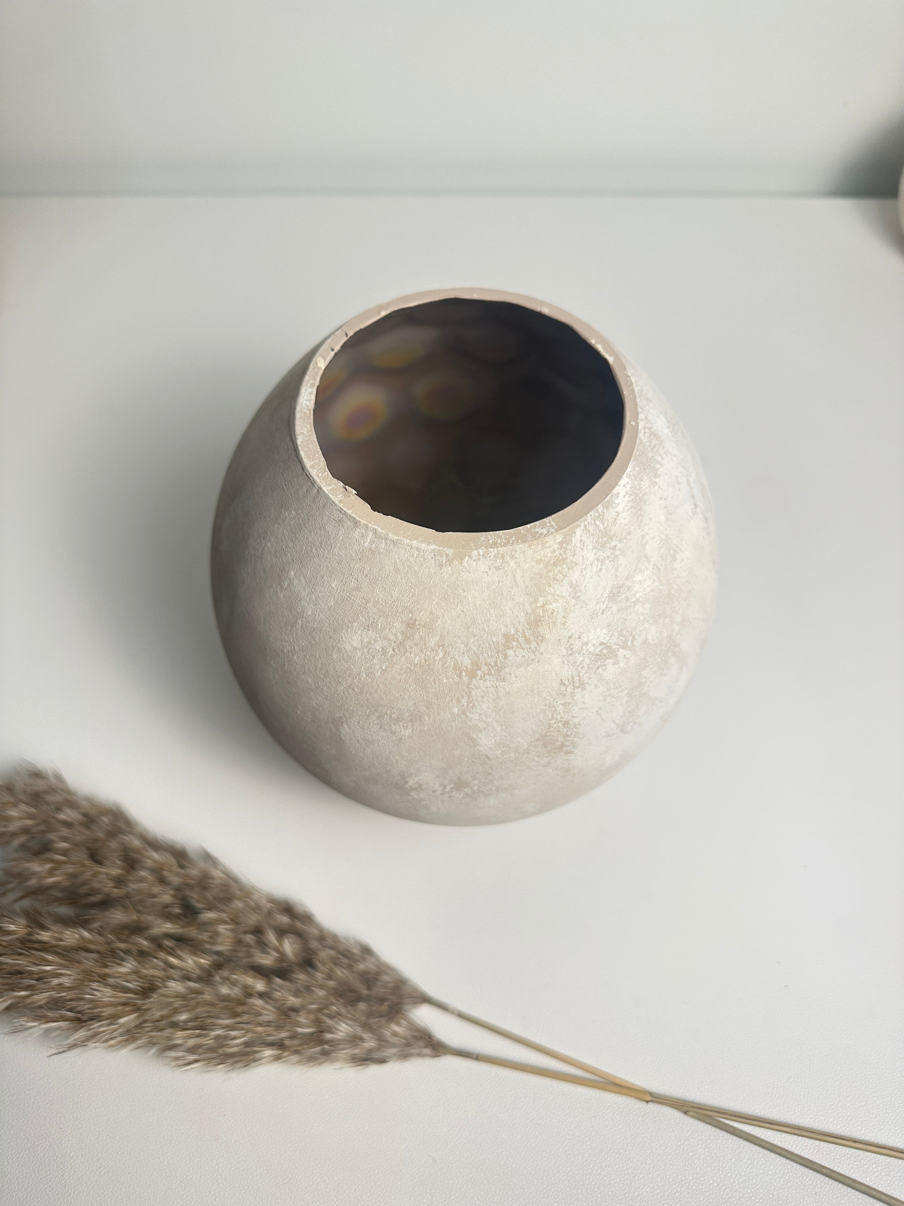Minimalist Crater Style Glass Vase Beige 7.5"