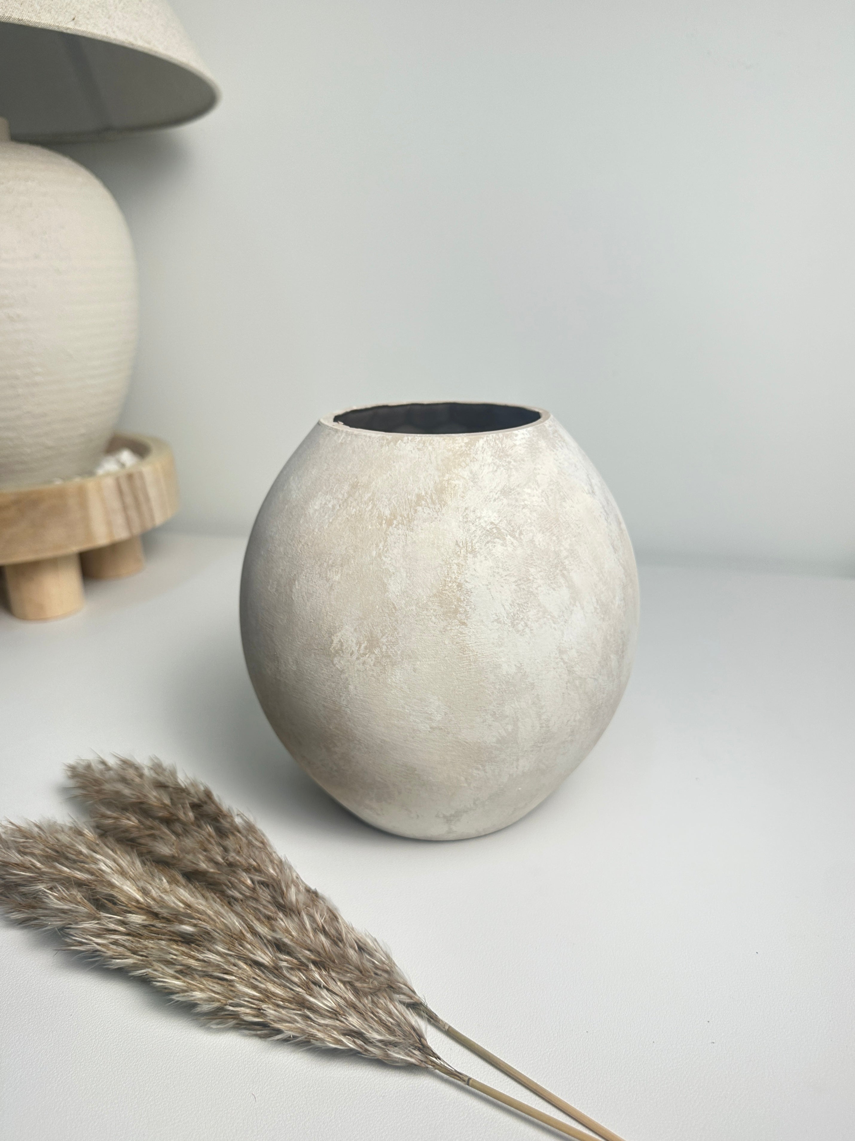 Minimalist Crater Style Glass Vase Beige 7.5"