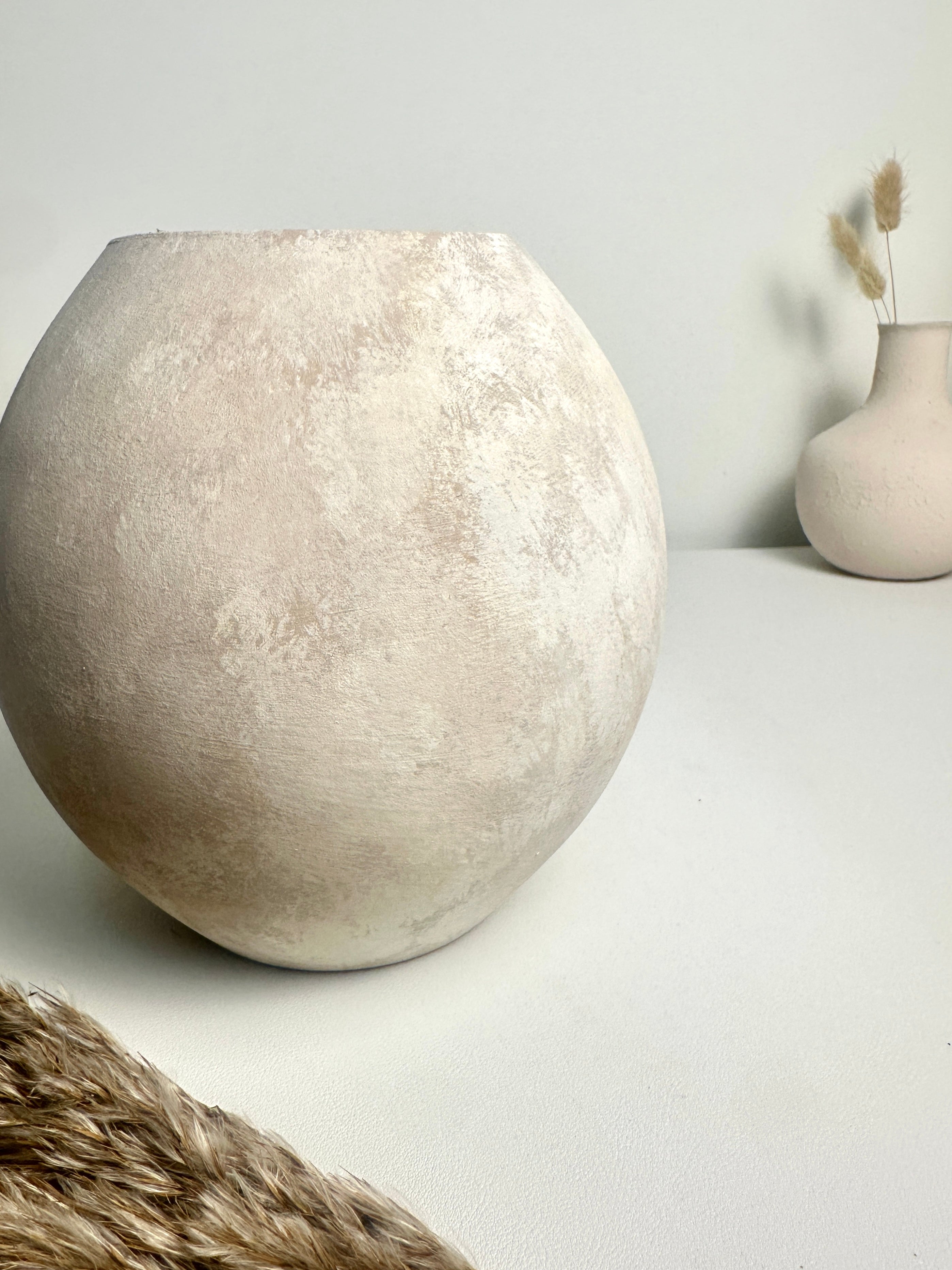 Minimalist Crater Style Glass Vase Beige 7.5"