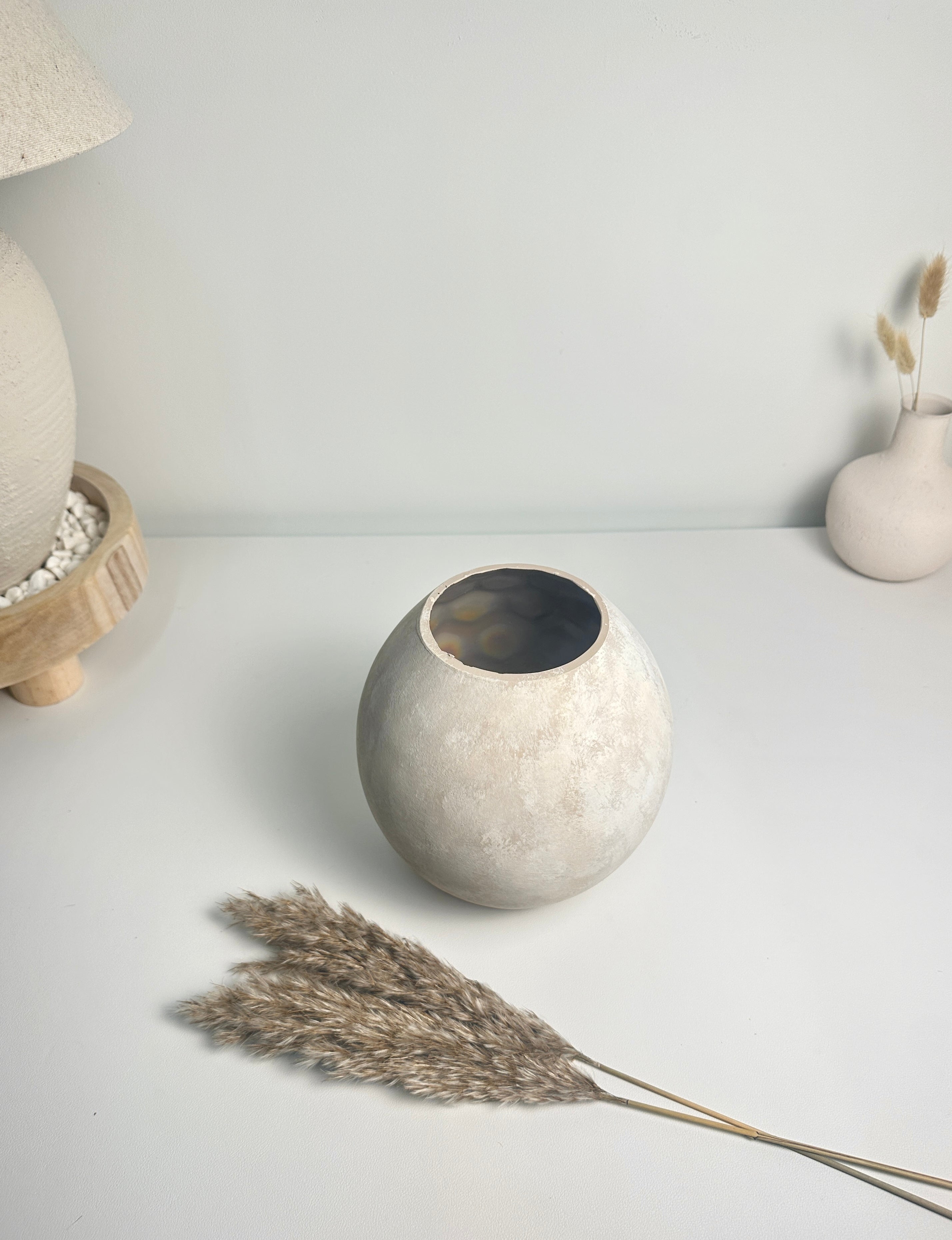 Minimalist Crater Style Glass Vase Beige 7.5"