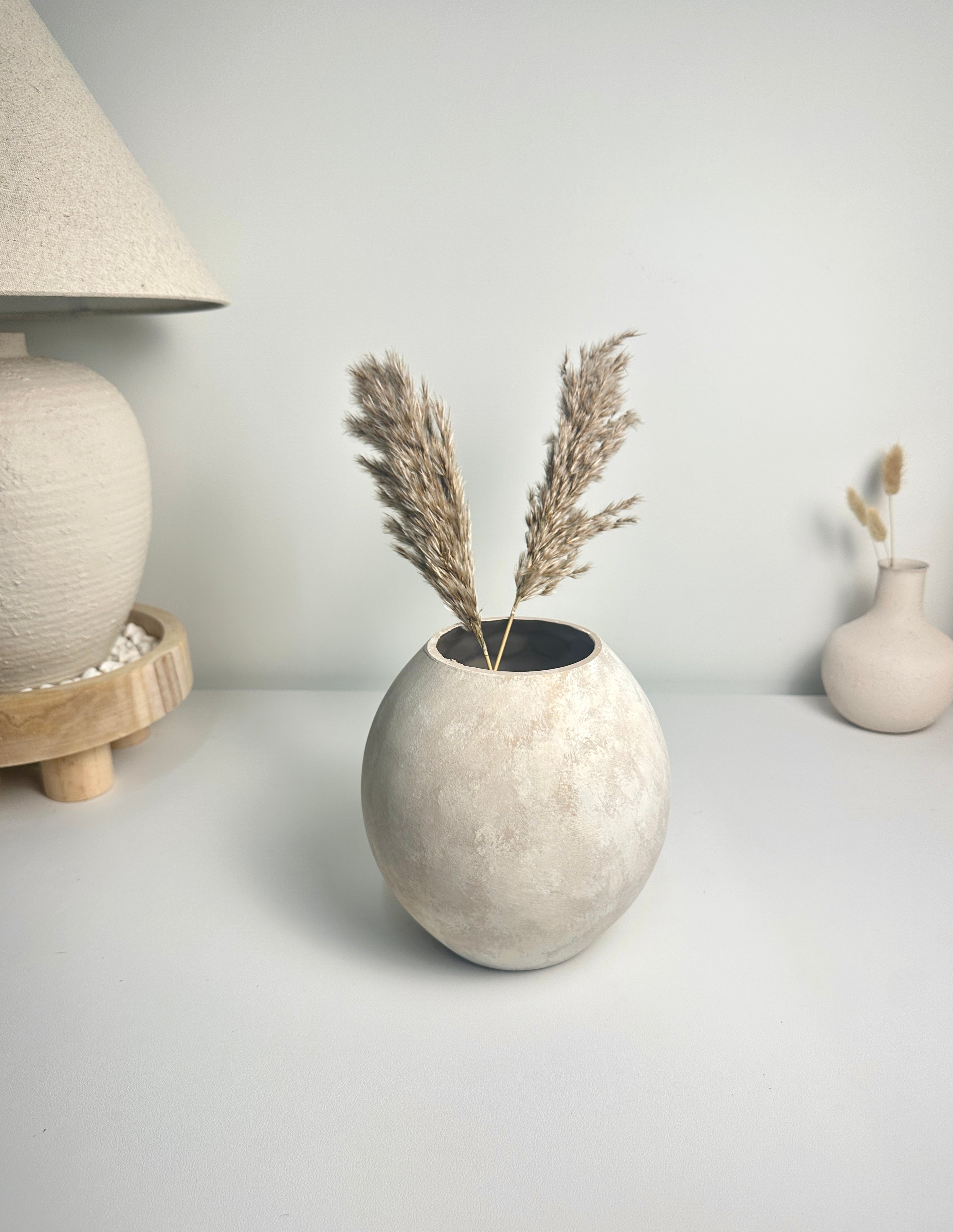 Minimalist Crater Style Glass Vase Beige 7.5"