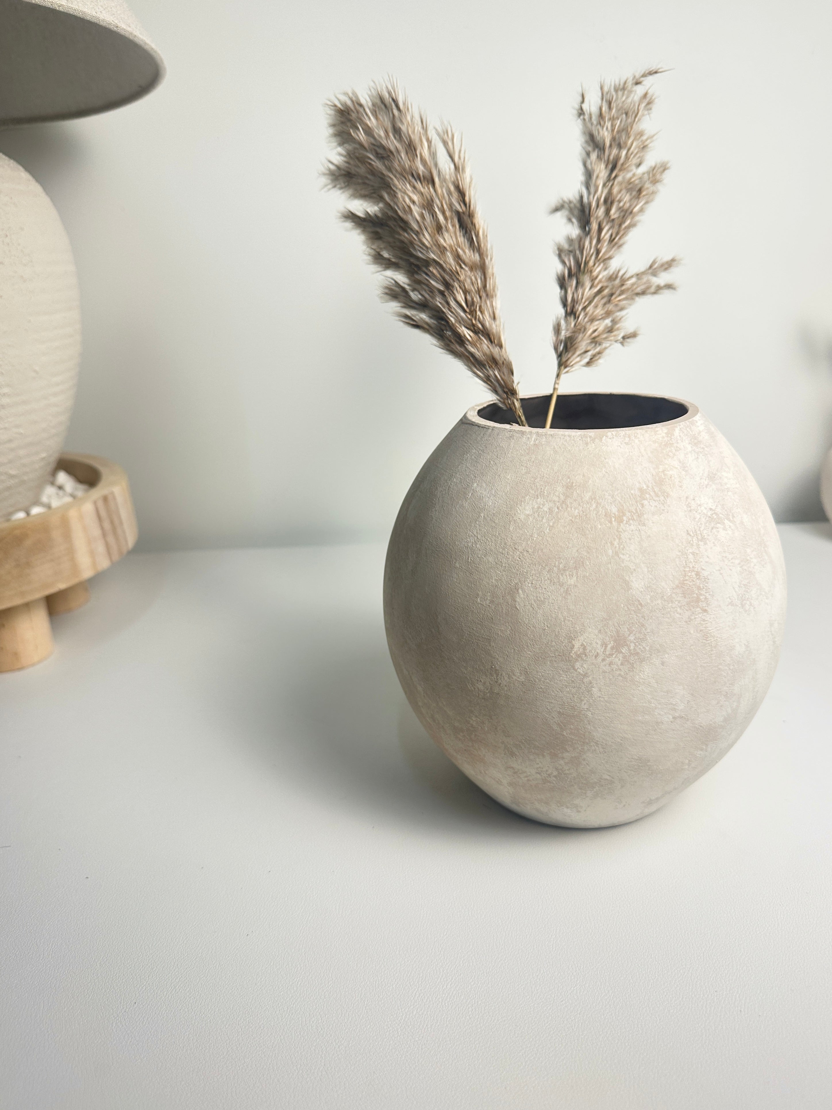Minimalist Crater Style Glass Vase Beige 7.5"