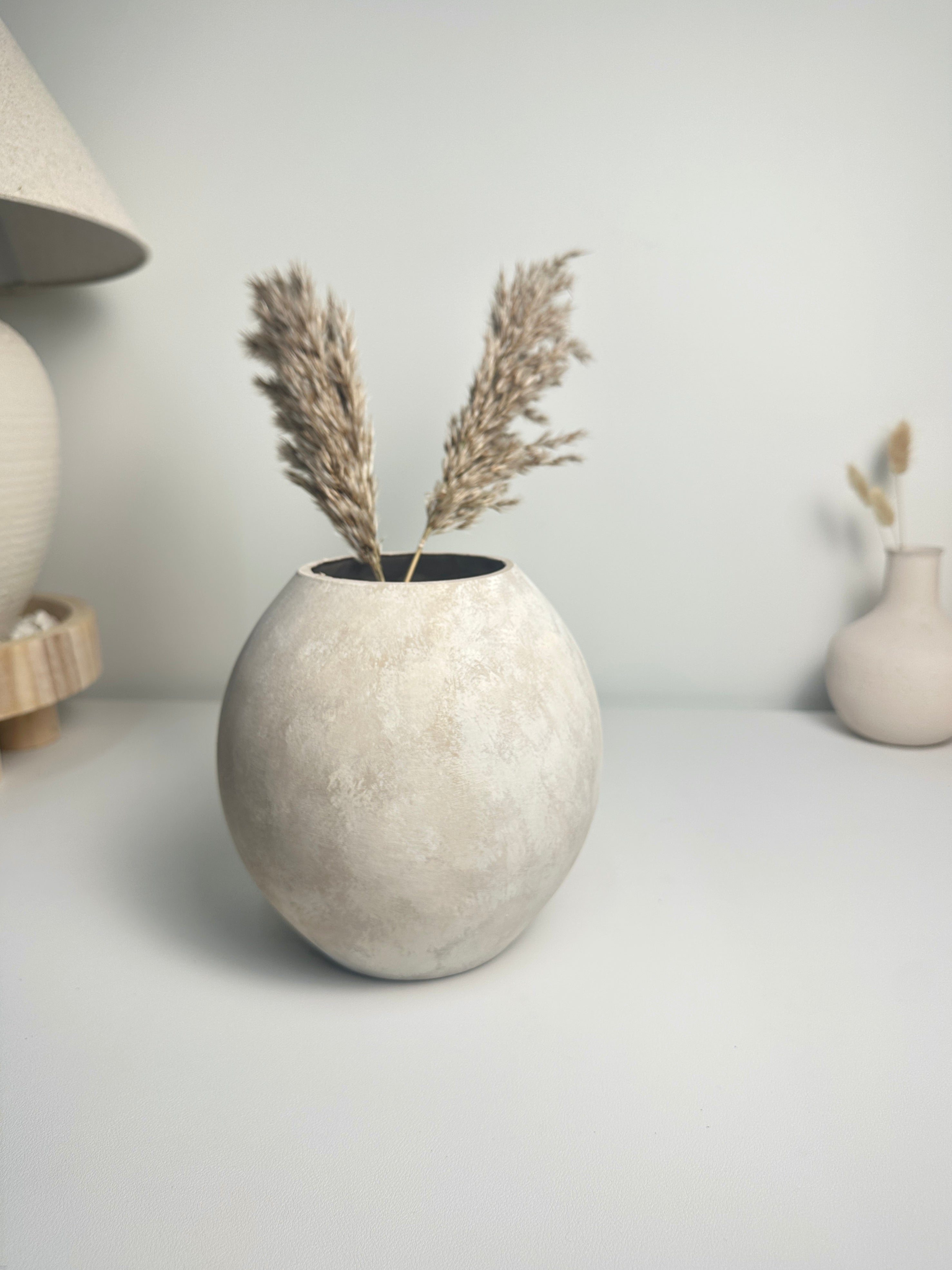 Minimalist Crater Style Glass Vase Beige 7.5"