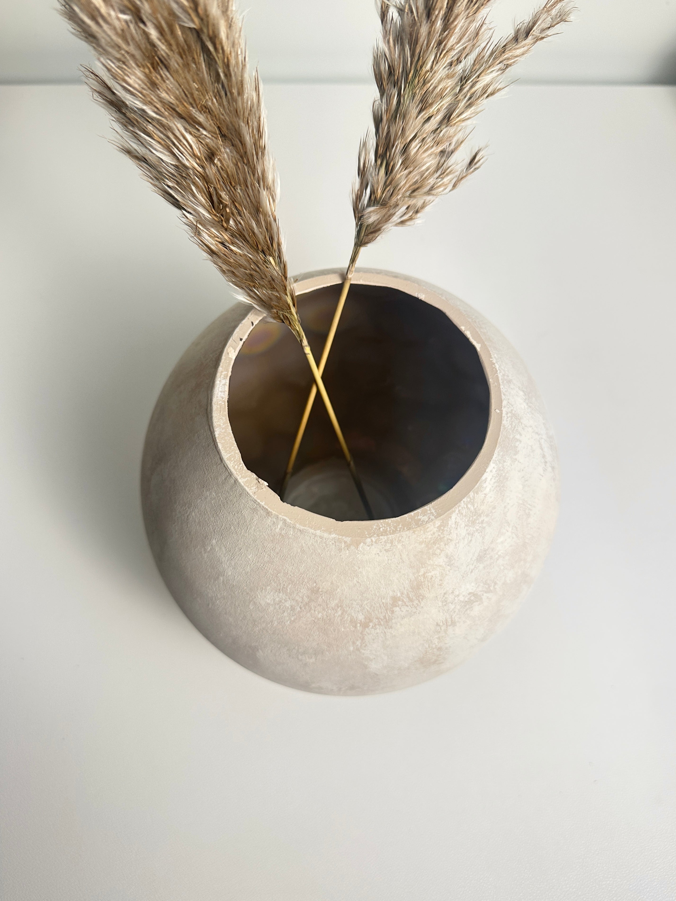 Minimalist Crater Style Glass Vase Beige 7.5"