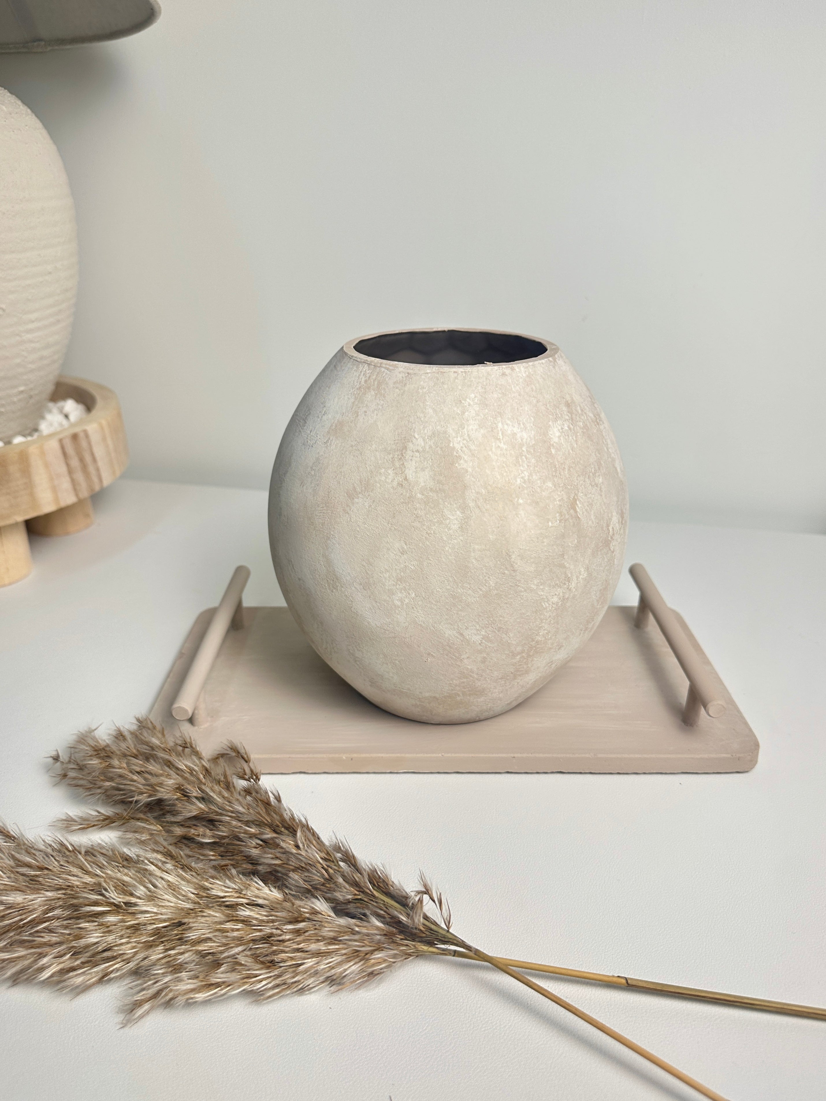 Minimalist Crater Style Glass Vase Beige 7.5"