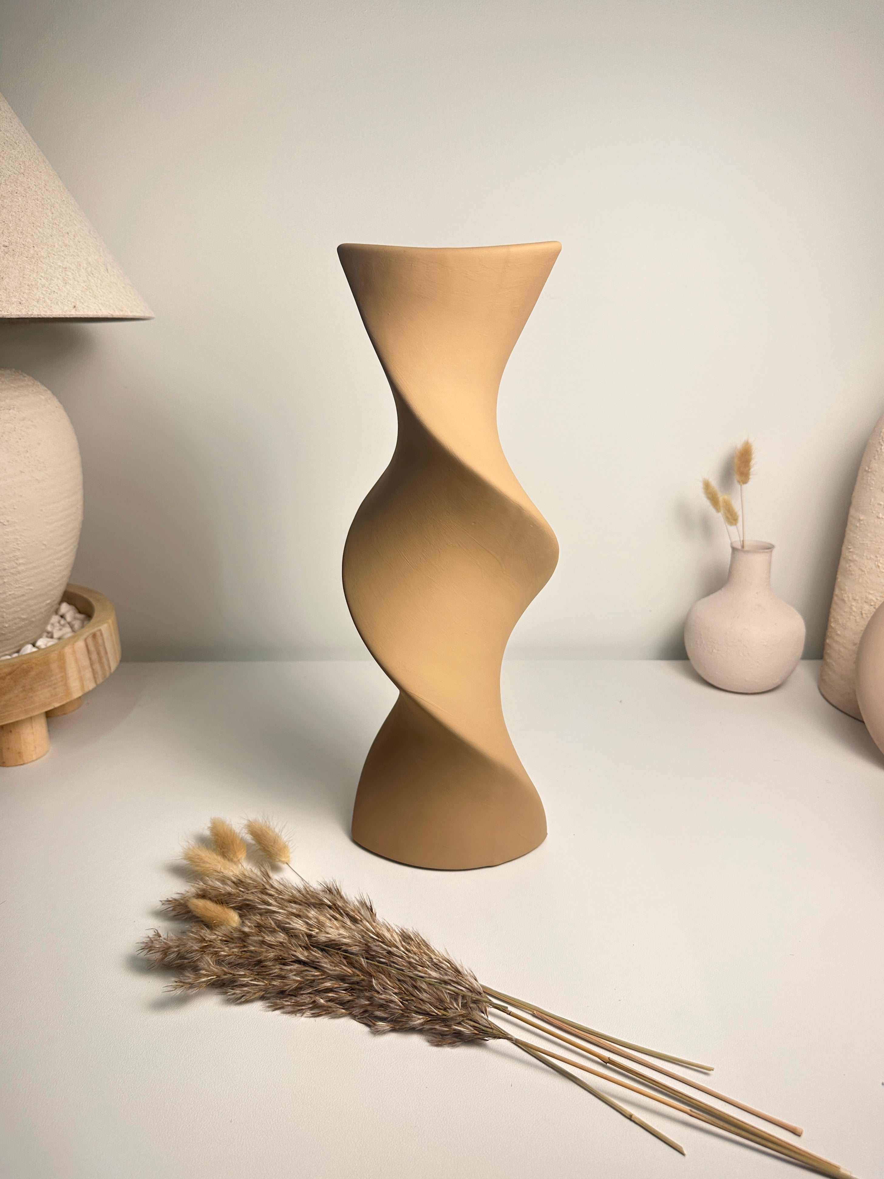 Modern Twisted Vase 16" - Coffee Brown