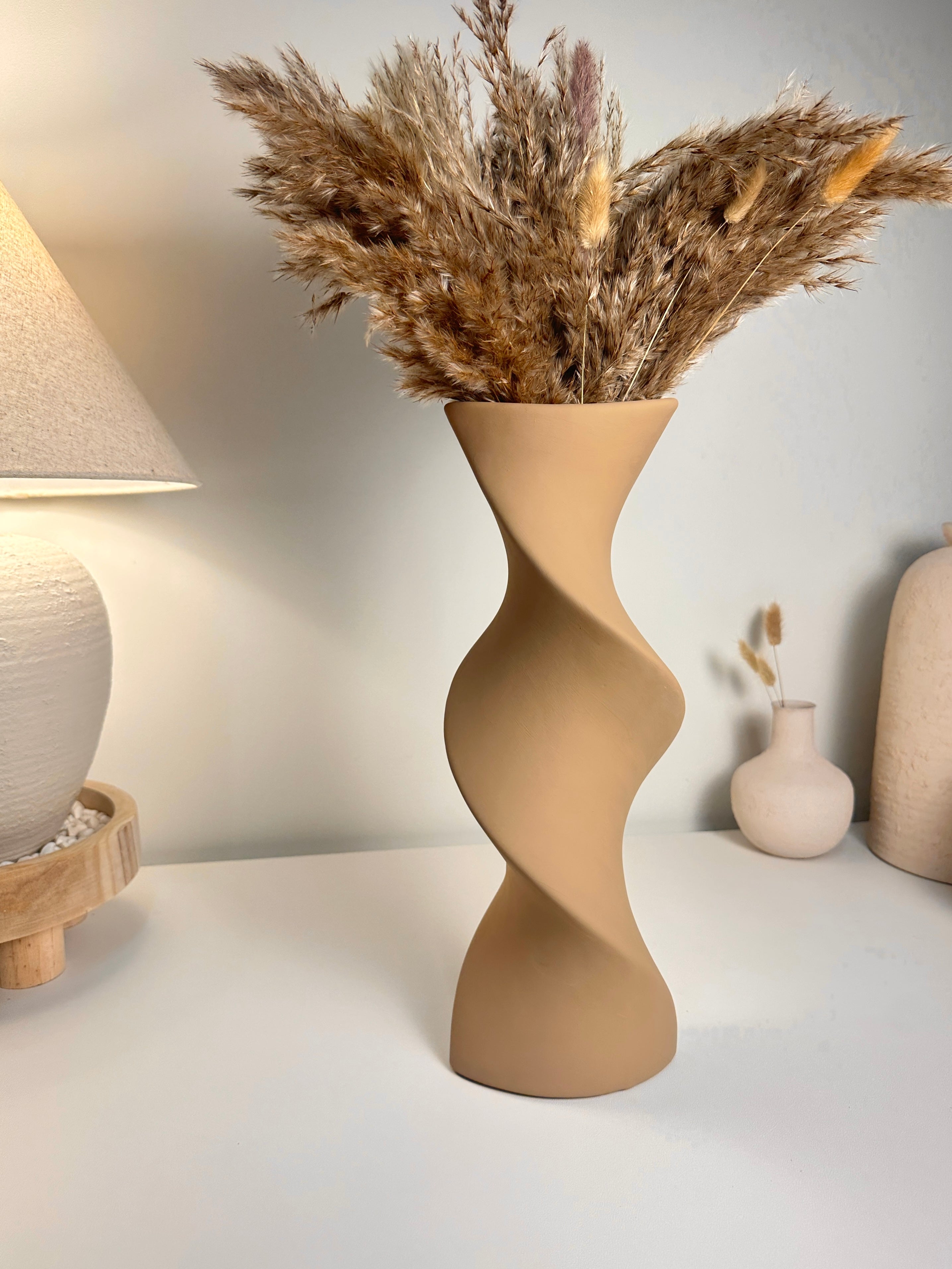 Modern Twisted Vase 16" - Coffee Brown
