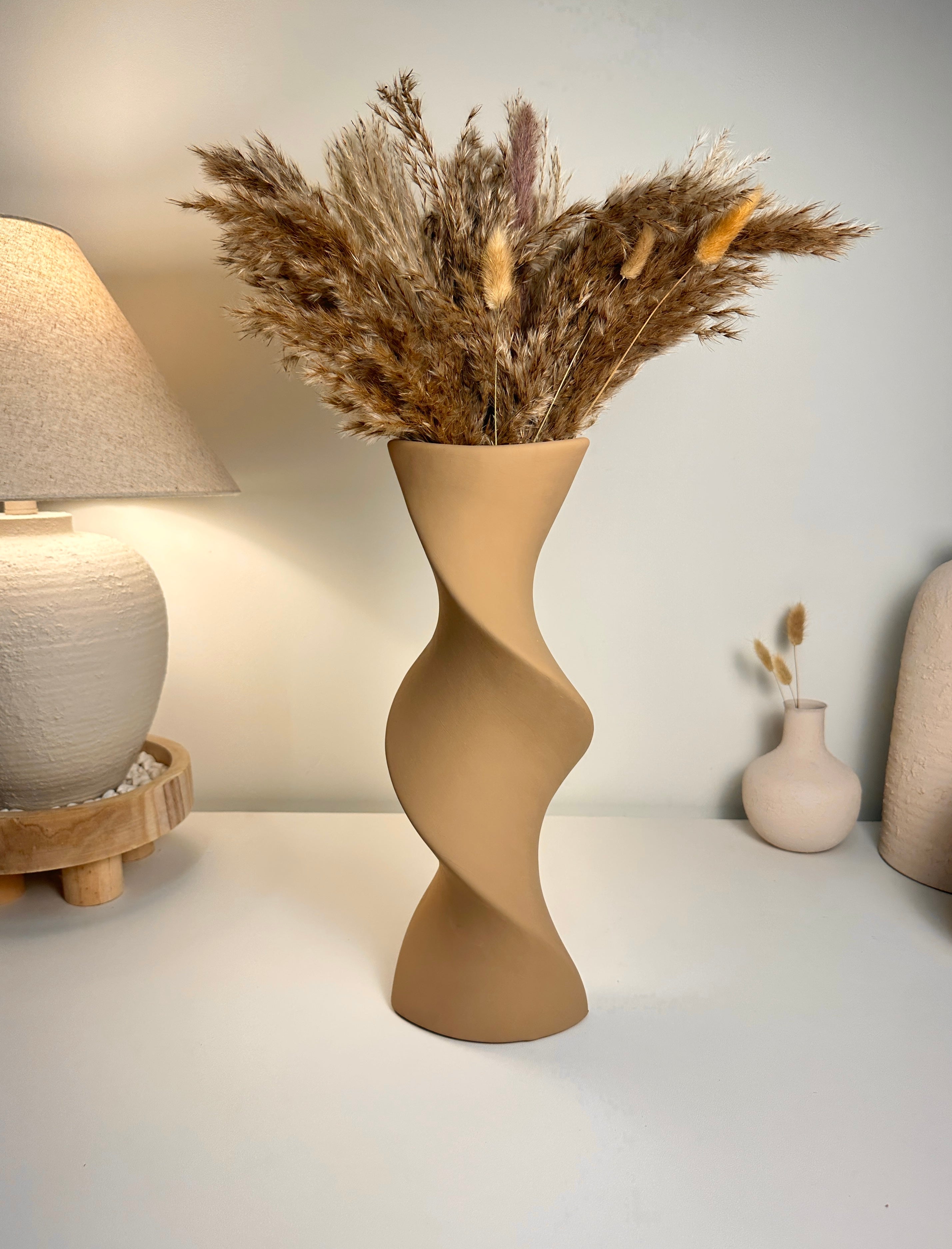 Modern Twisted Vase 16" - Coffee Brown