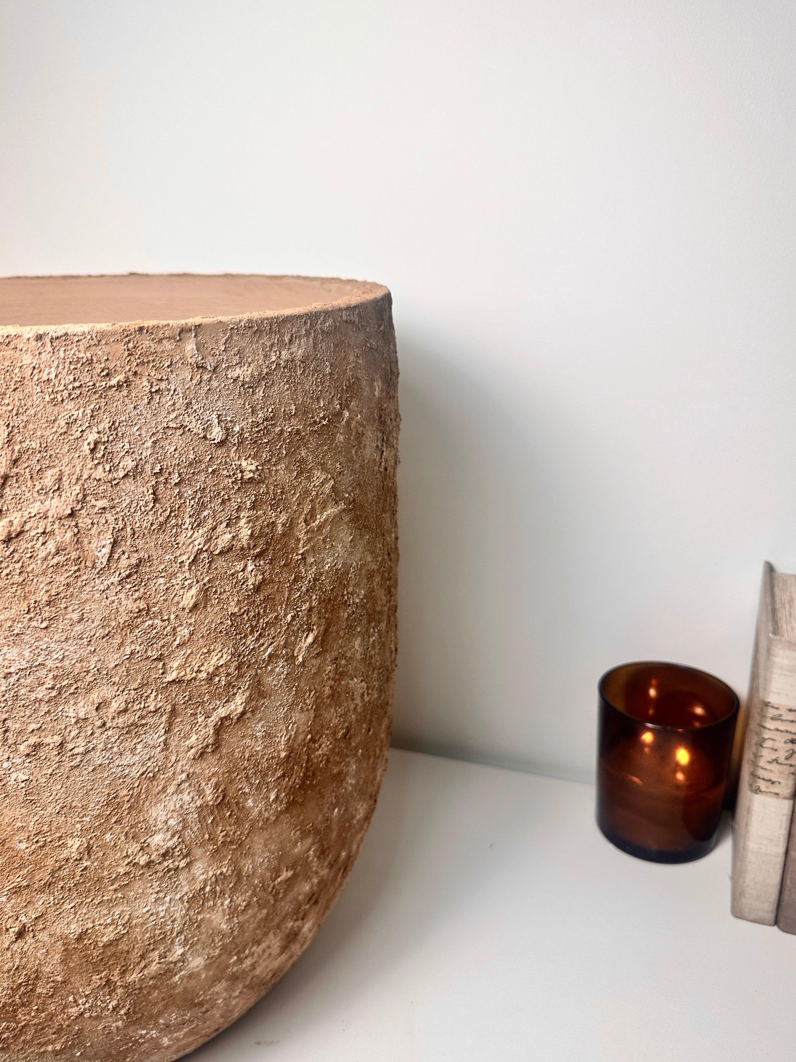 Minimalist Hand-Painted & Textured Planter Pot 17" tall with drainage hole one time creation - Earth Brown