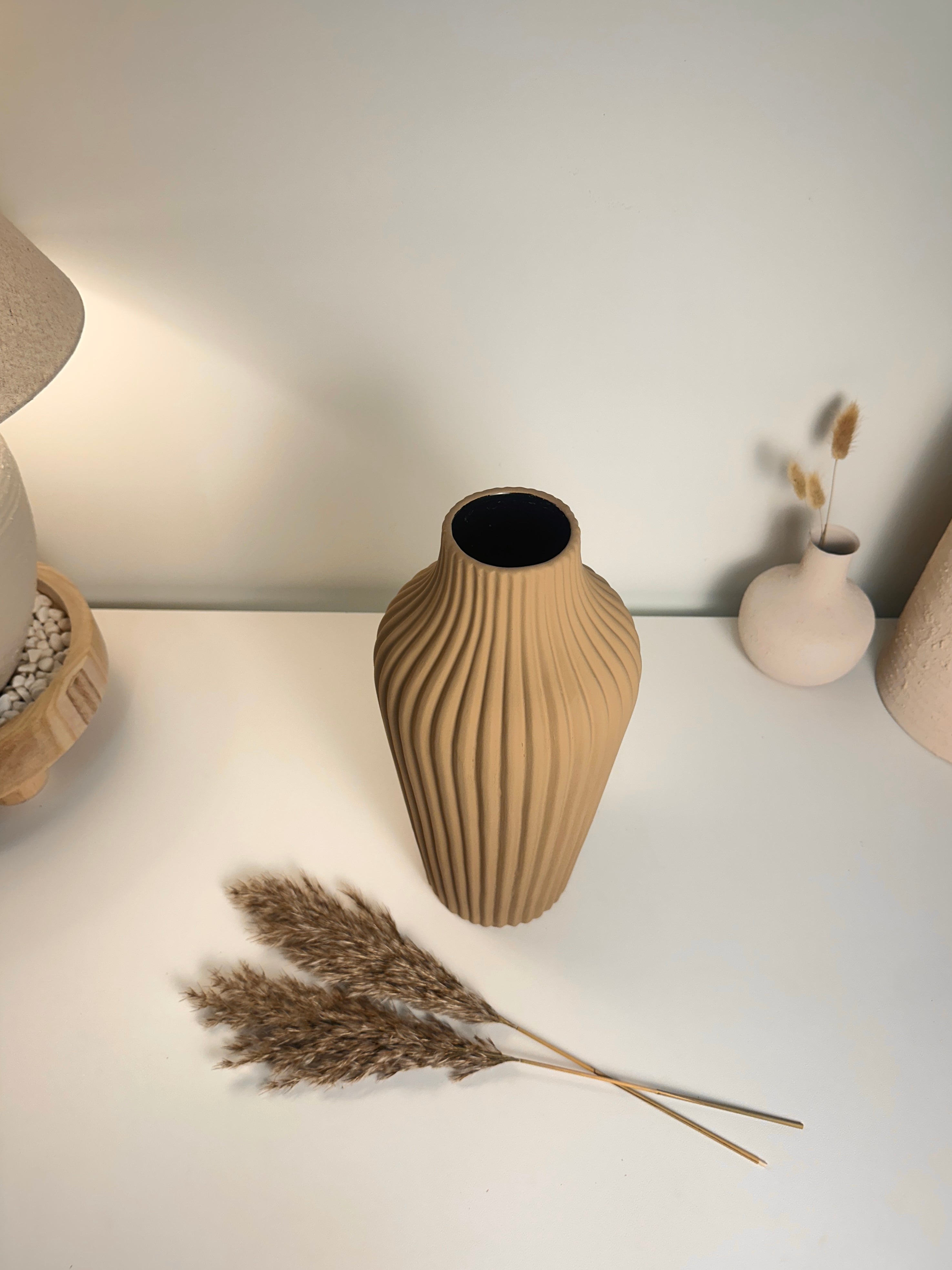 Modern Ceramic Vase with Stripes 13" tall