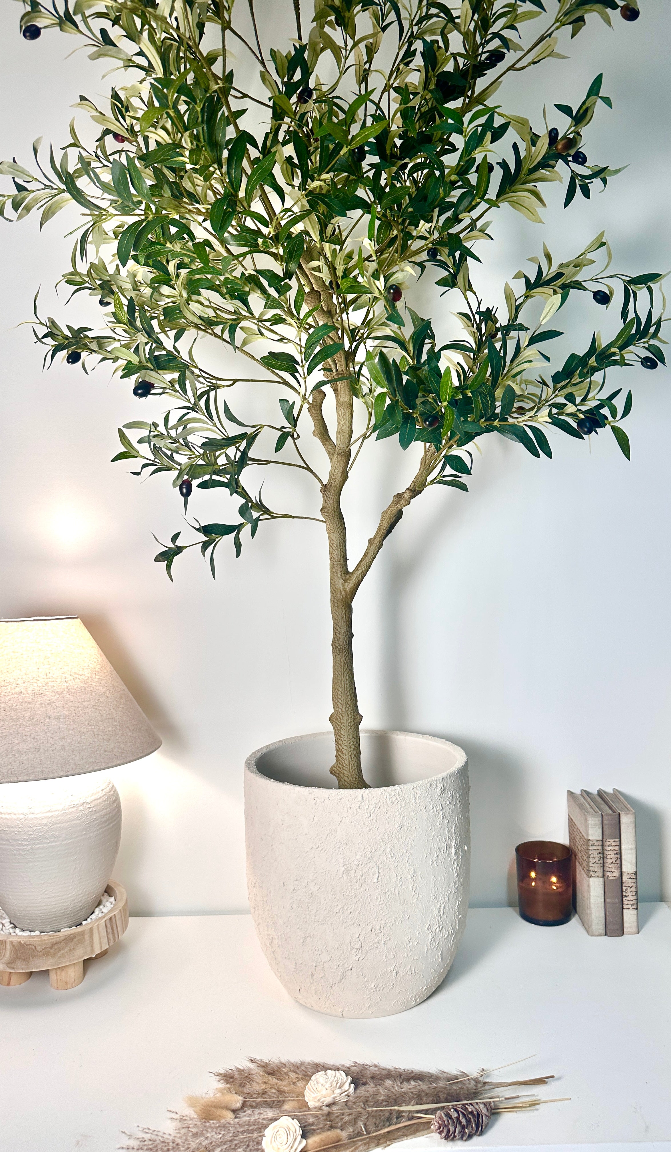 13.5" Minimalist Hand-Painted & Textured Planter Pot with Drainage Hole - Cream