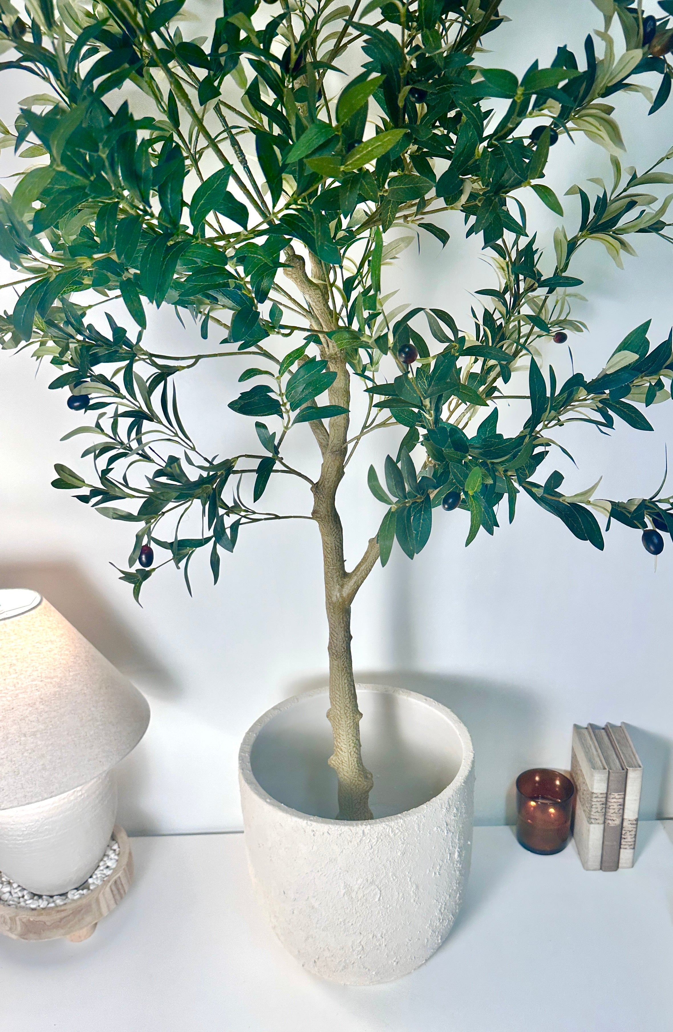 13.5" Minimalist Hand-Painted & Textured Planter Pot with Drainage Hole - Cream