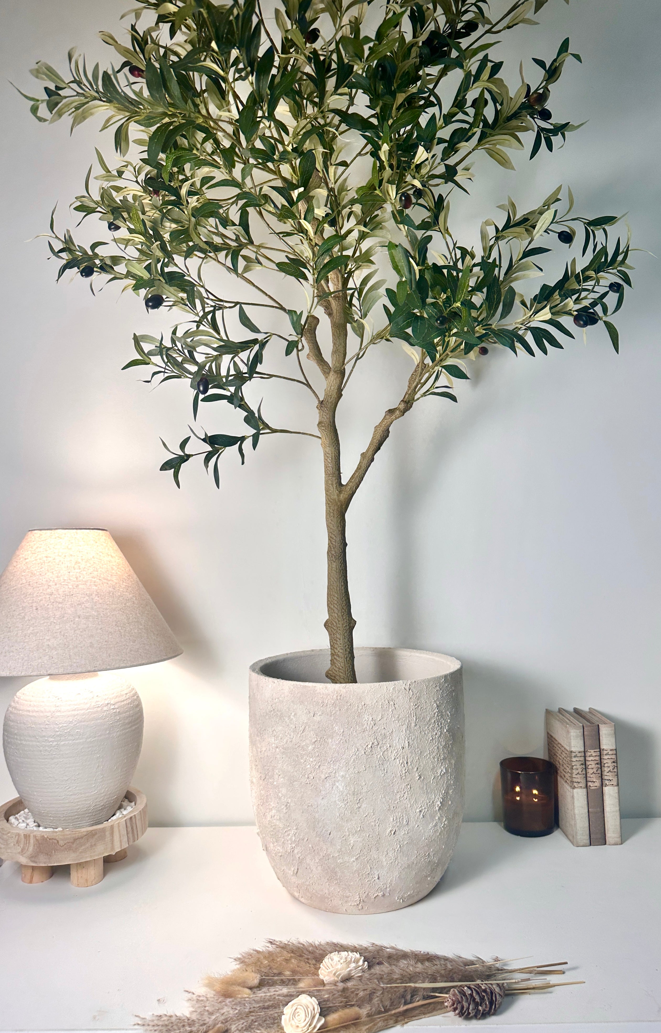 13.5" Minimalist Hand-Painted & Textured Planter Pot with Drainage Hole one time creation - Cream wash