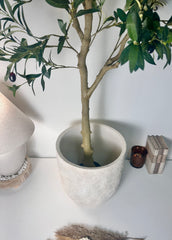 13.5" Minimalist Hand-Painted & Textured Planter Pot with Drainage Hole one time creation - Cream wash