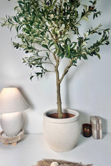 12" Tall Minimalist Hand-Painted & Textured Planter Pot with Drainage Hole one time creation - Cream