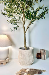 12" Tall Minimalist Hand-Painted & Textured Planter Pot with Drainage Hole - Cream Linen wash