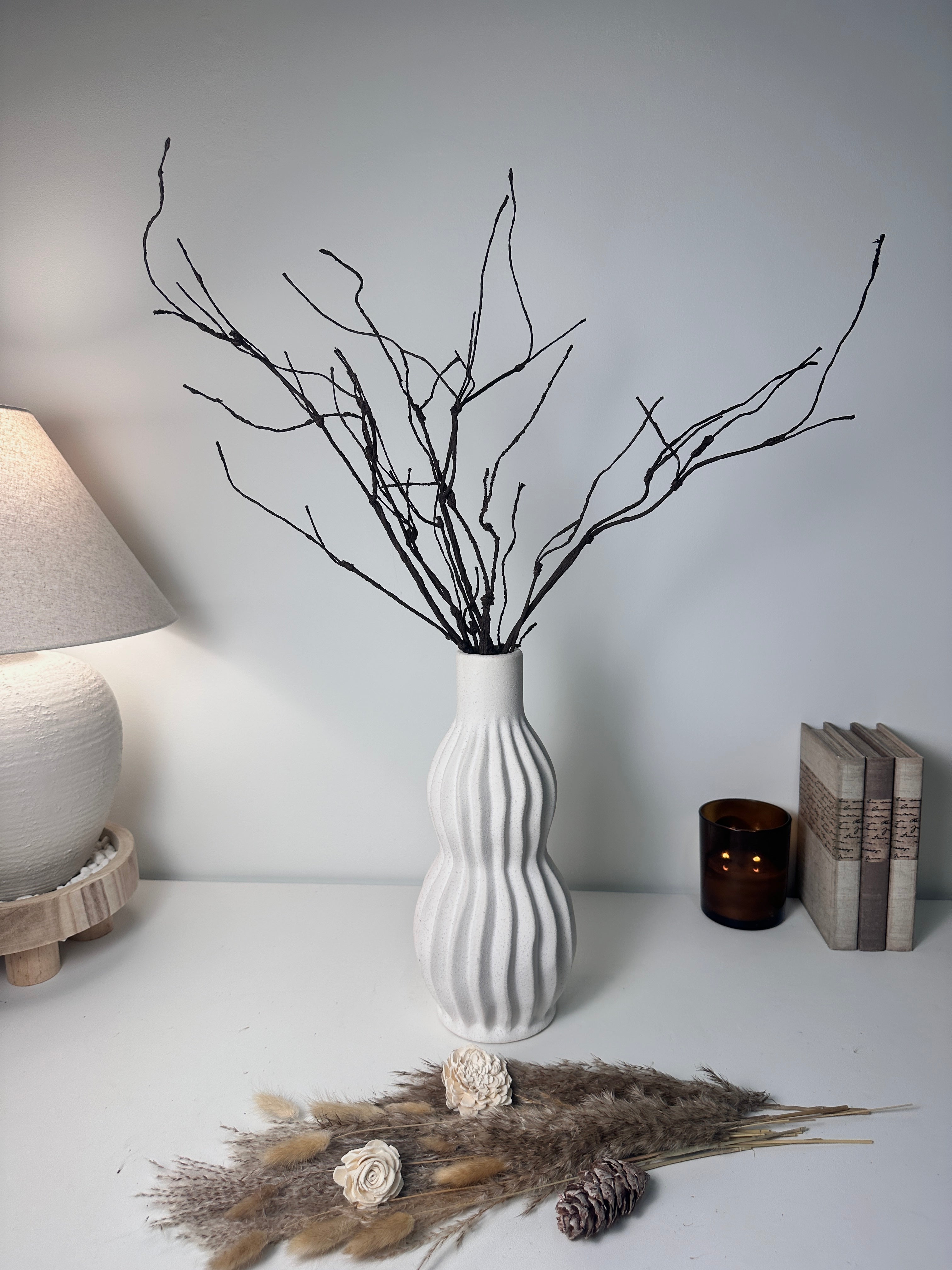 Minimalist Handcrafted Modern Ceramic Stripes Vase 14" tall  - Off White