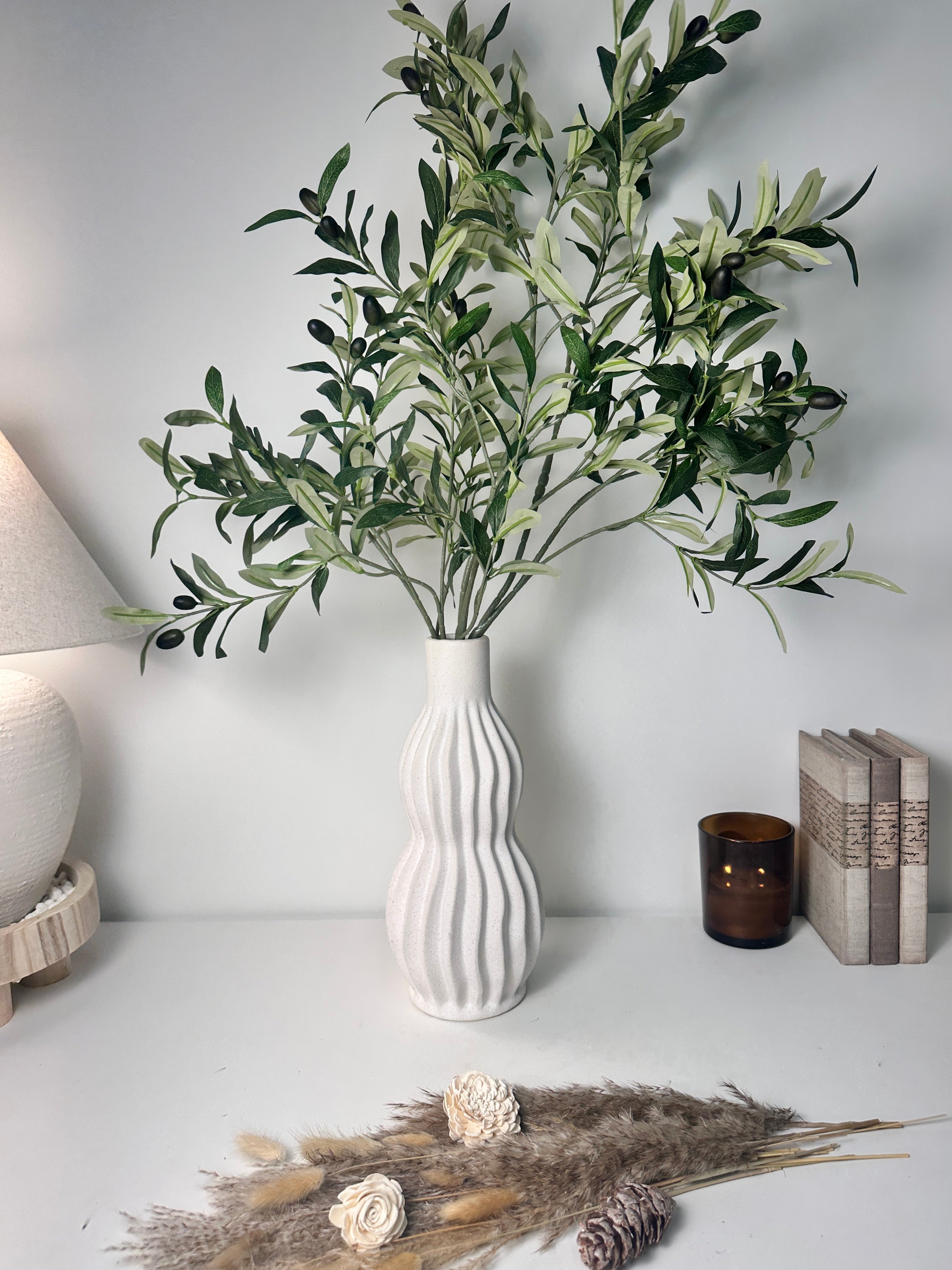 Minimalist Handcrafted Modern Ceramic Stripes Vase 14" tall  - Off White