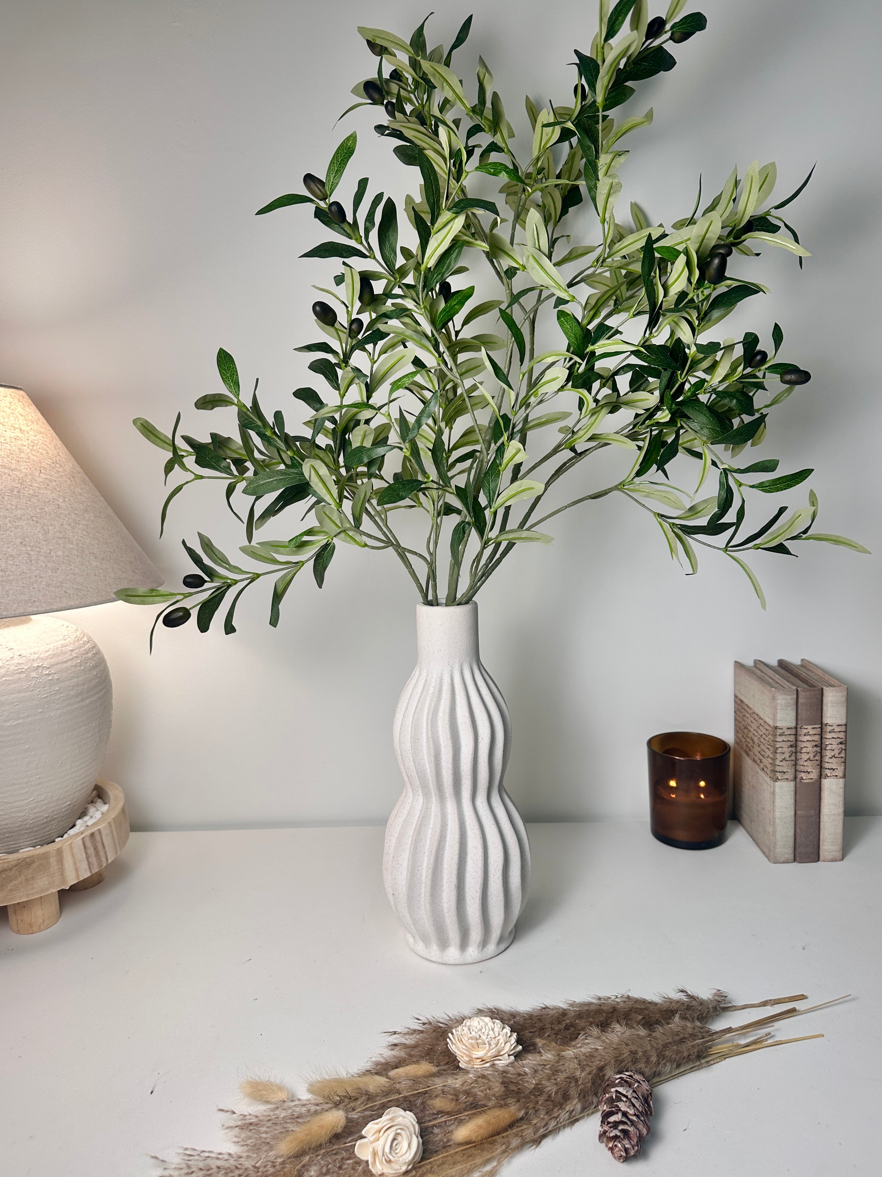 Minimalist Handcrafted Modern Ceramic Stripes Vase 14" tall  - Off White