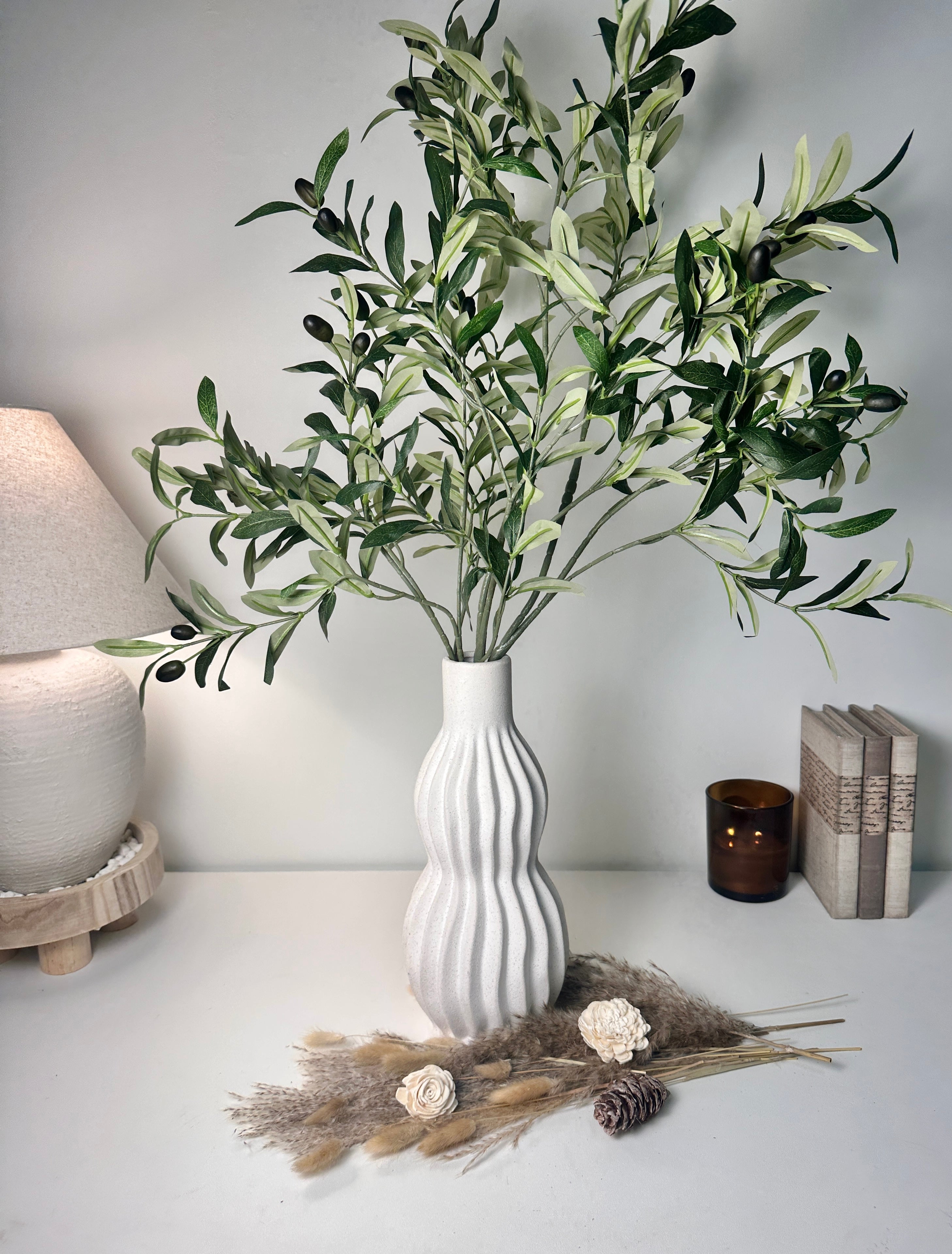 Minimalist Handcrafted Modern Ceramic Stripes Vase 14" tall  - Off White