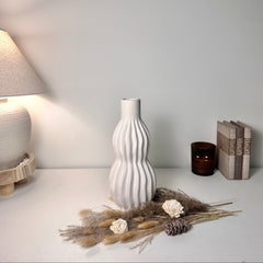 Minimalist Handcrafted Modern Ceramic Stripes Vase 14" tall  - Off White