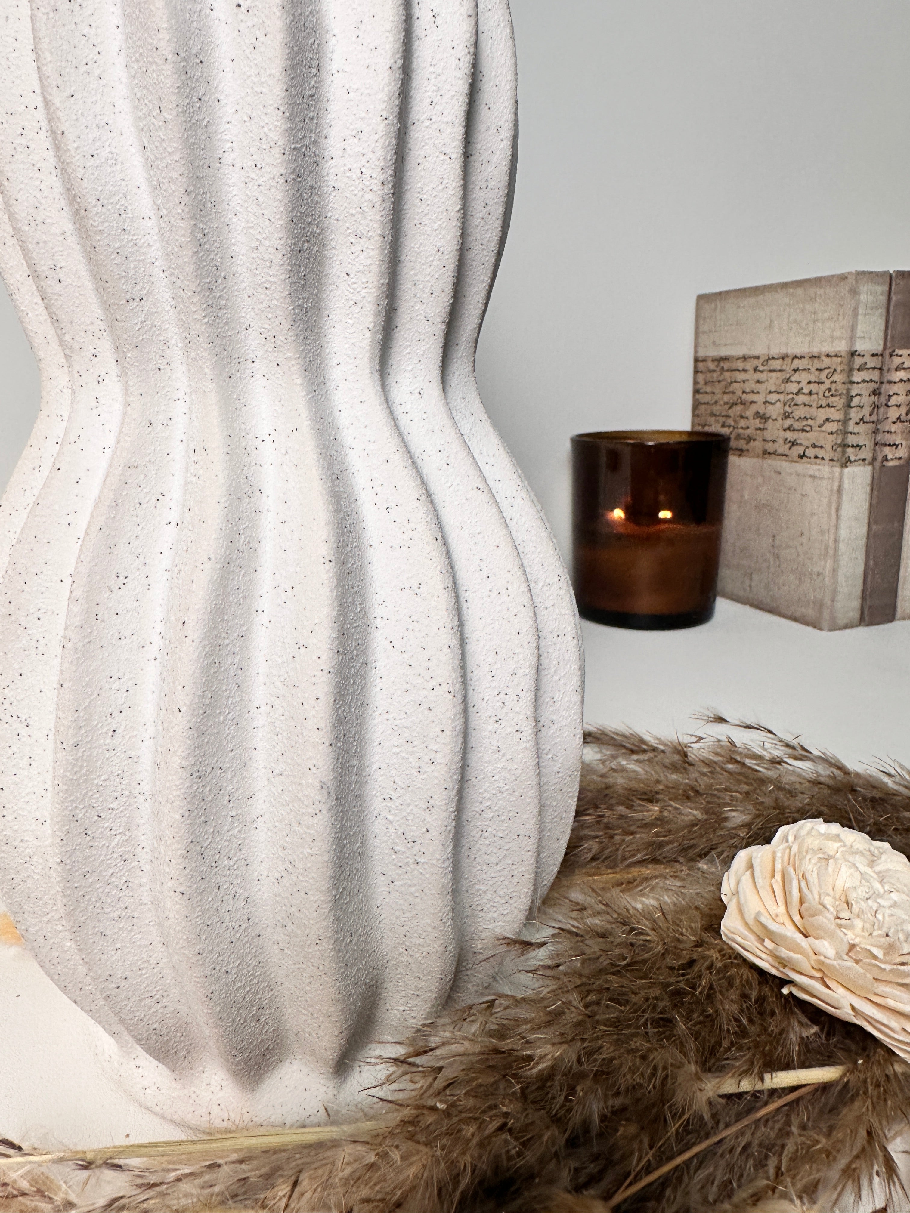 Minimalist Handcrafted Modern Ceramic Stripes Vase 14" tall  - Off White