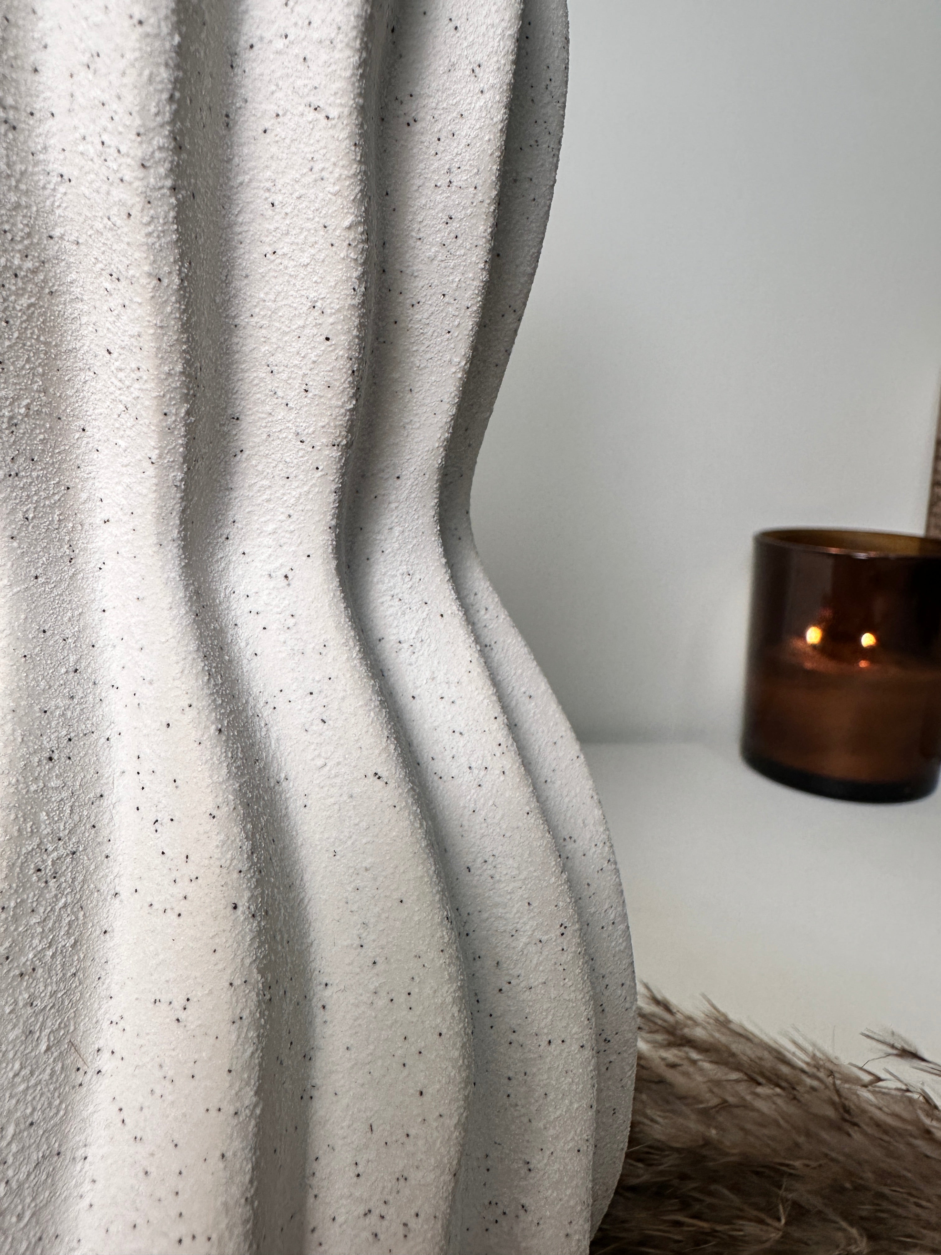 Minimalist Handcrafted Modern Ceramic Stripes Vase 14" tall  - Off White
