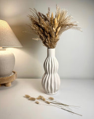 Minimalist Handcrafted Modern Ceramic Stripes Vase 14" tall  - Off White