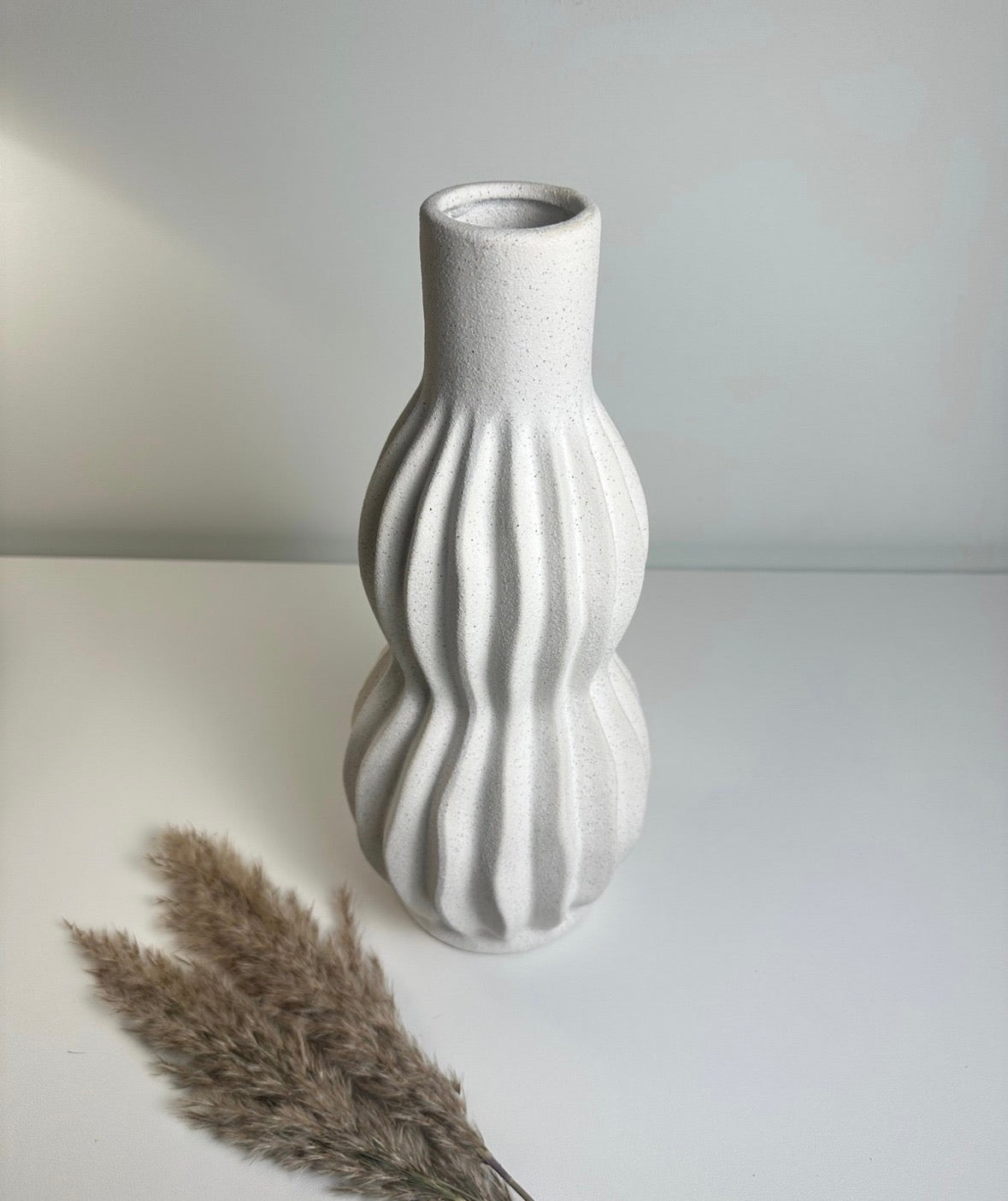 Minimalist Handcrafted Modern Ceramic Stripes Vase 14" tall  - Off White