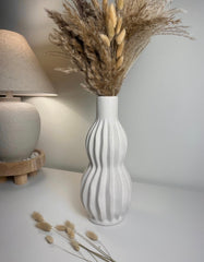 Minimalist Handcrafted Modern Ceramic Stripes Vase 14" tall  - Off White