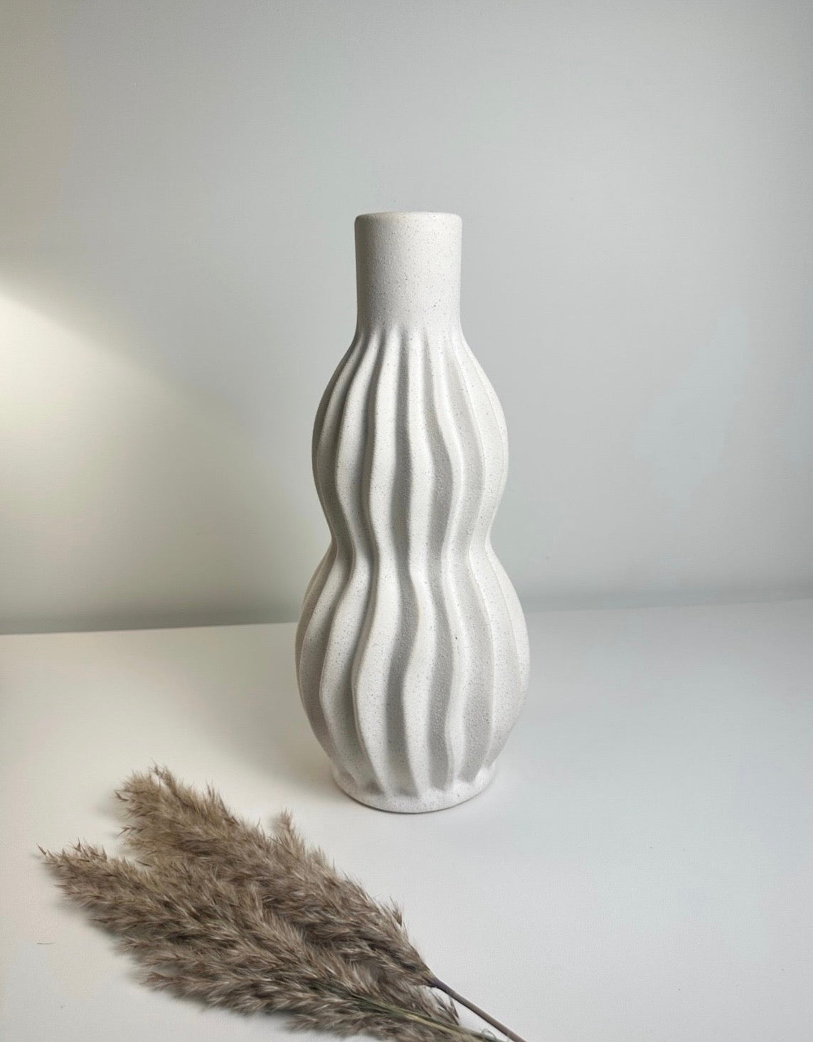 Minimalist Handcrafted Modern Ceramic Stripes Vase 14" tall  - Off White